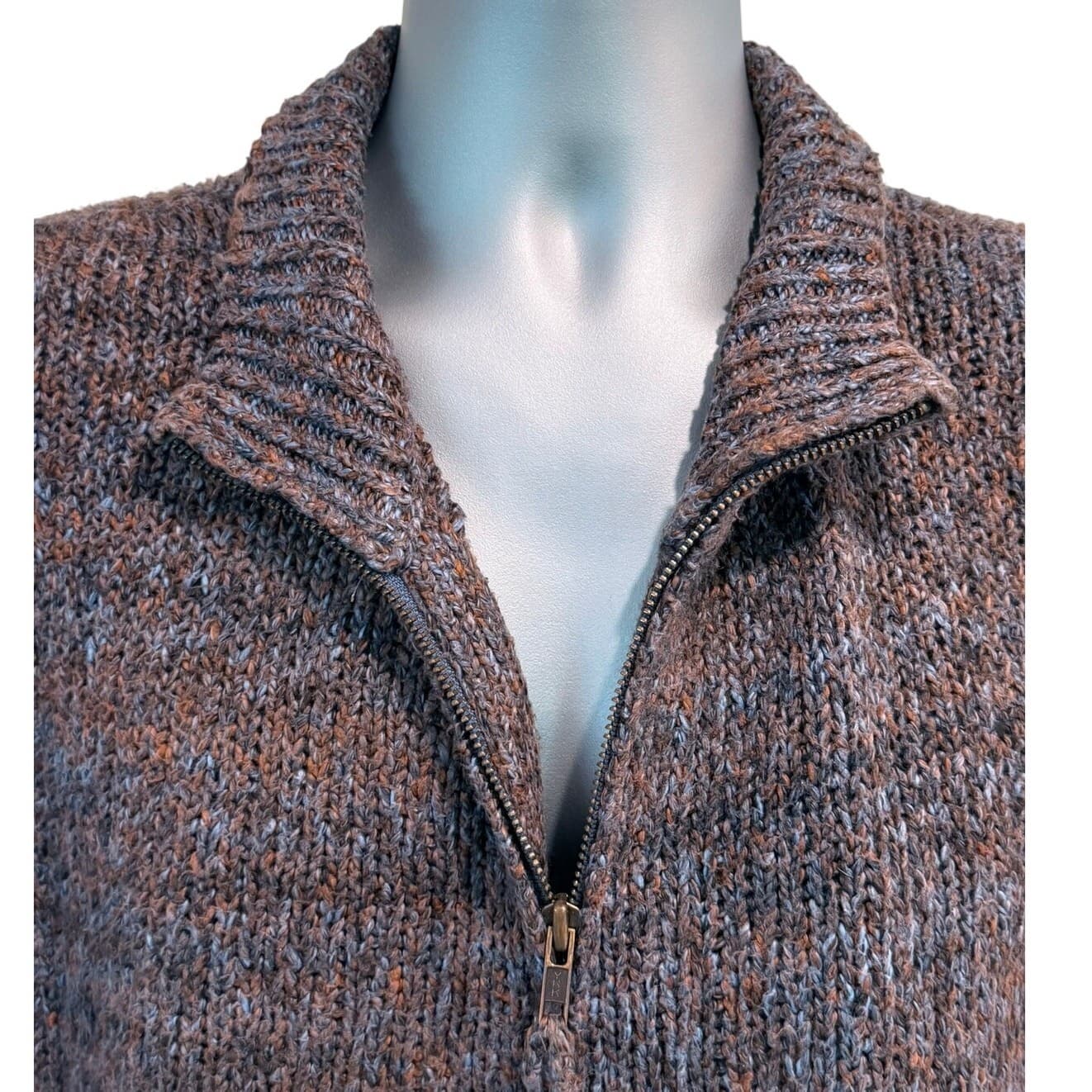 Daniel Cremieux Collection XL Marled Full Zip Sweater Mock Neck 100% Cotton Peru - Thumbnail 2