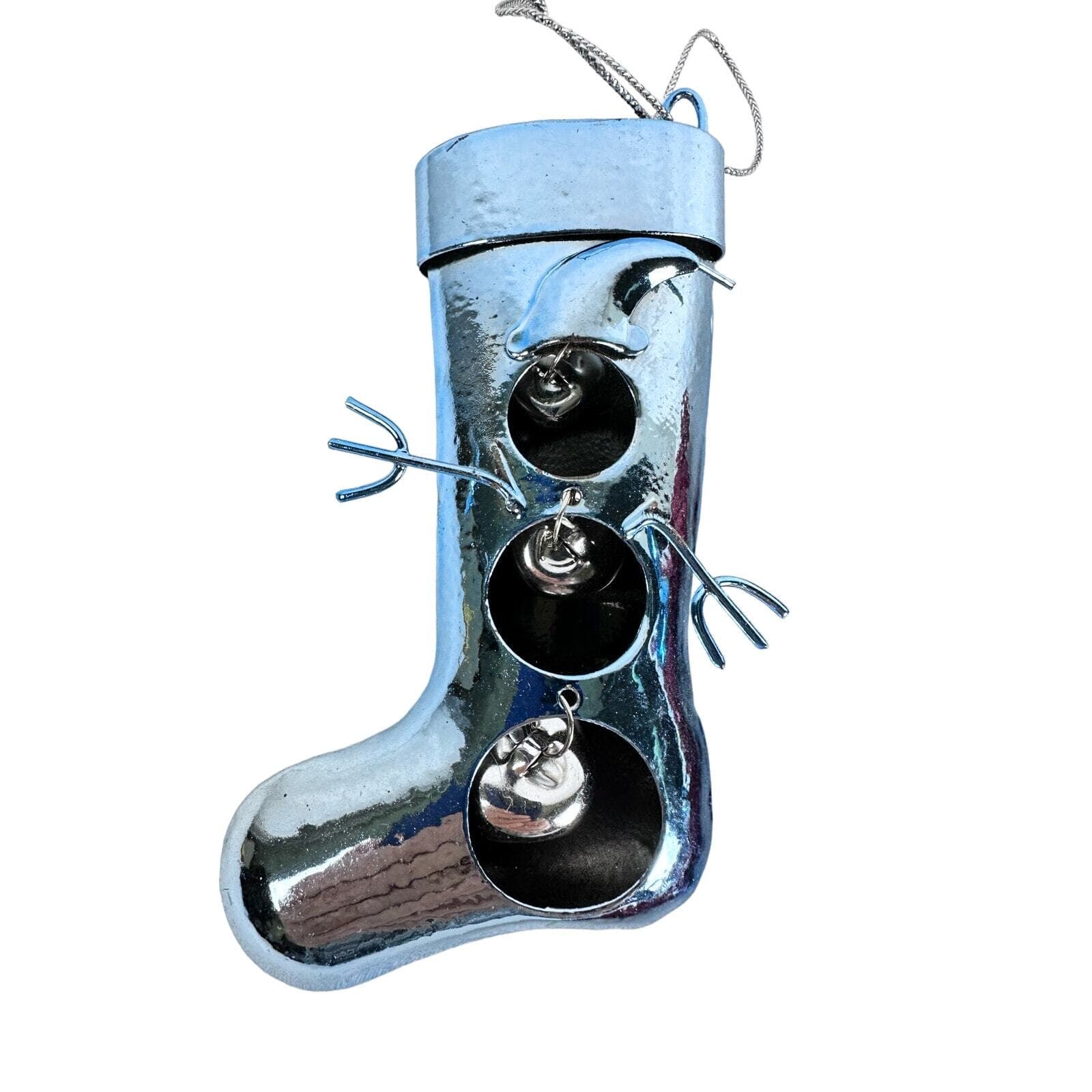 Set of 3 Stocking Christmas Ornaments 2 Blue with Bells & 1 Red Glitter. 6” - Thumbnail 2
