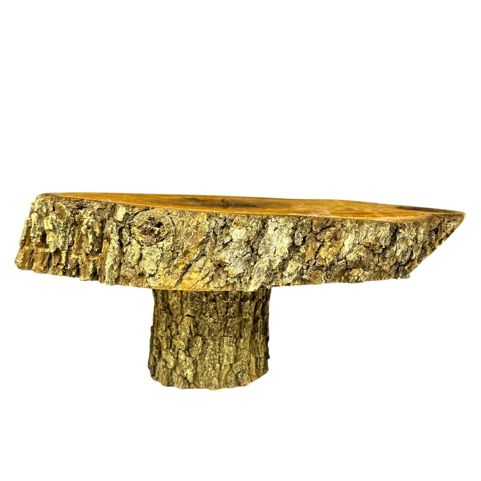 Unique Log Slab Pedestal Natural Wood 5.75" Cake Stand w/Rustic Bark Edge Accent - Thumbnail 3