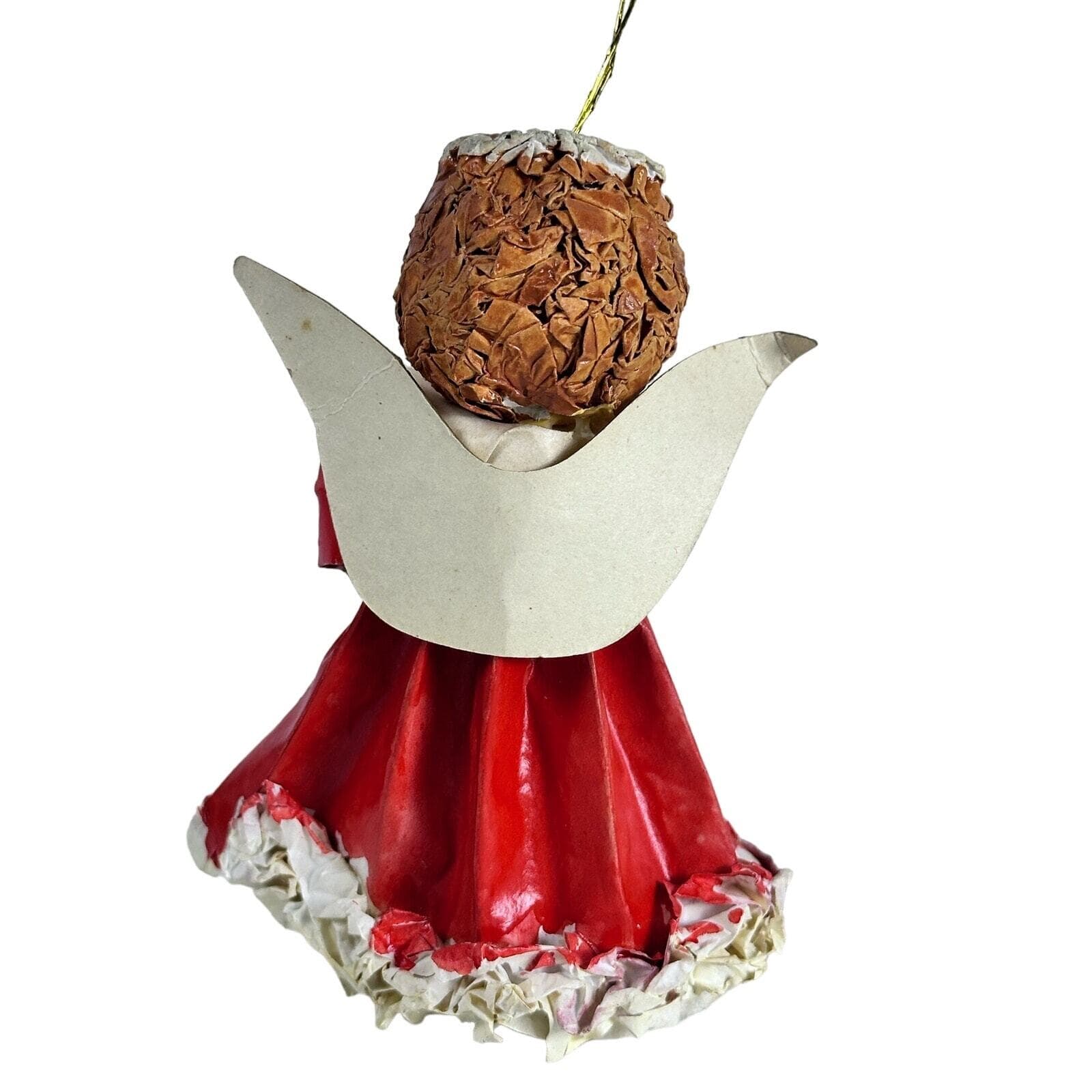 Paper Mâché Vintage Red Angel with Symbols 4” Christmas Tree Ornament - Thumbnail 5
