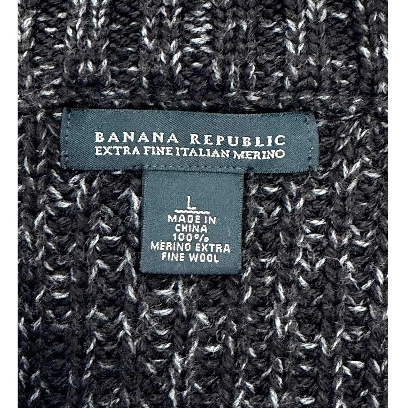 Banana Republic Large Italian Merino Wool Full Zip Mock Neck Sweater Charcoal - Thumbnail 3