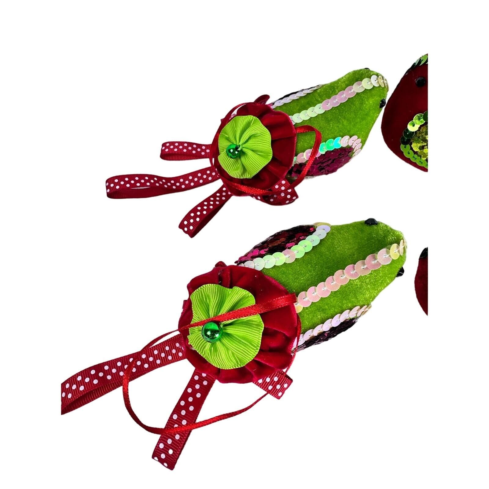Velvet Red and Green Bird Christmas Ornaments set of 4 - Thumbnail 5