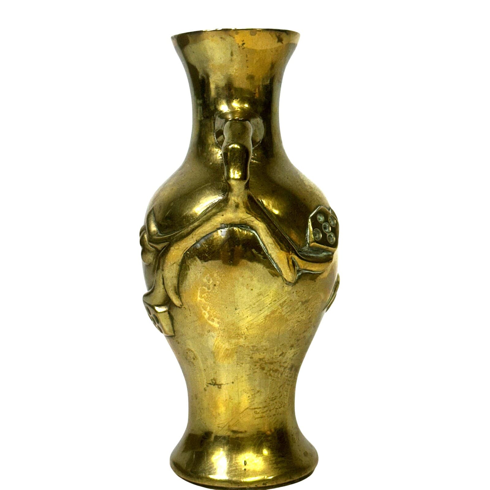Japanese Antique Meiji Double Handle Bamboo Flower Art Nouveau Solid Brass Vase - Thumbnail 2