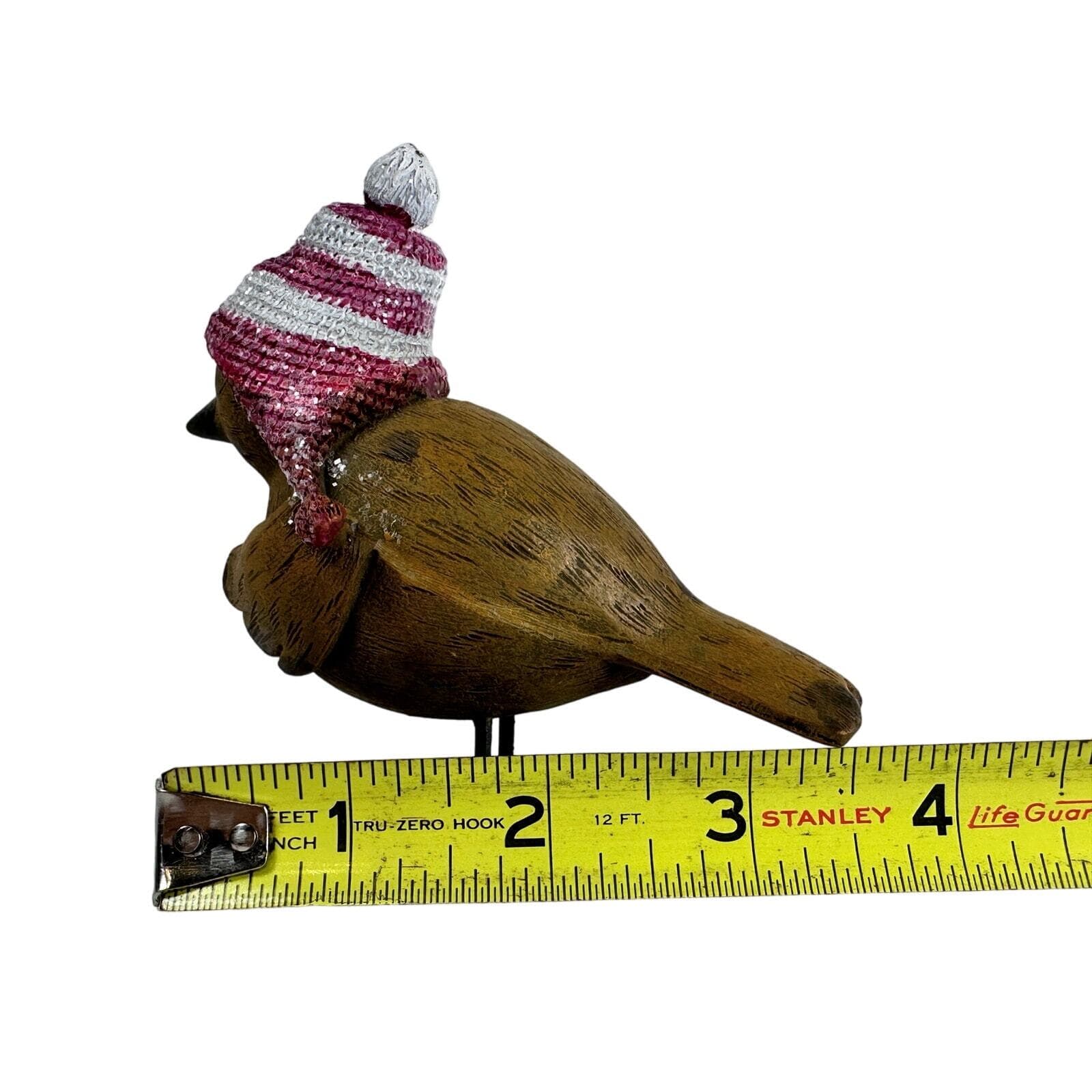 Brown Wood look Bird Figure with Red & White Christmas Hat Vintage 4-1/2” VG - Thumbnail 8