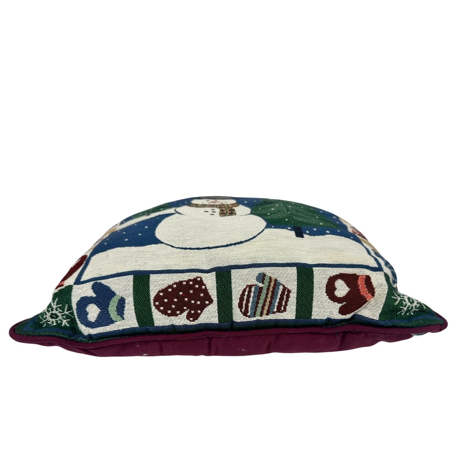 Tapestry Snowman Christmas 17" Square Throw Pillow with Mitten Border-Cute! - Thumbnail 3