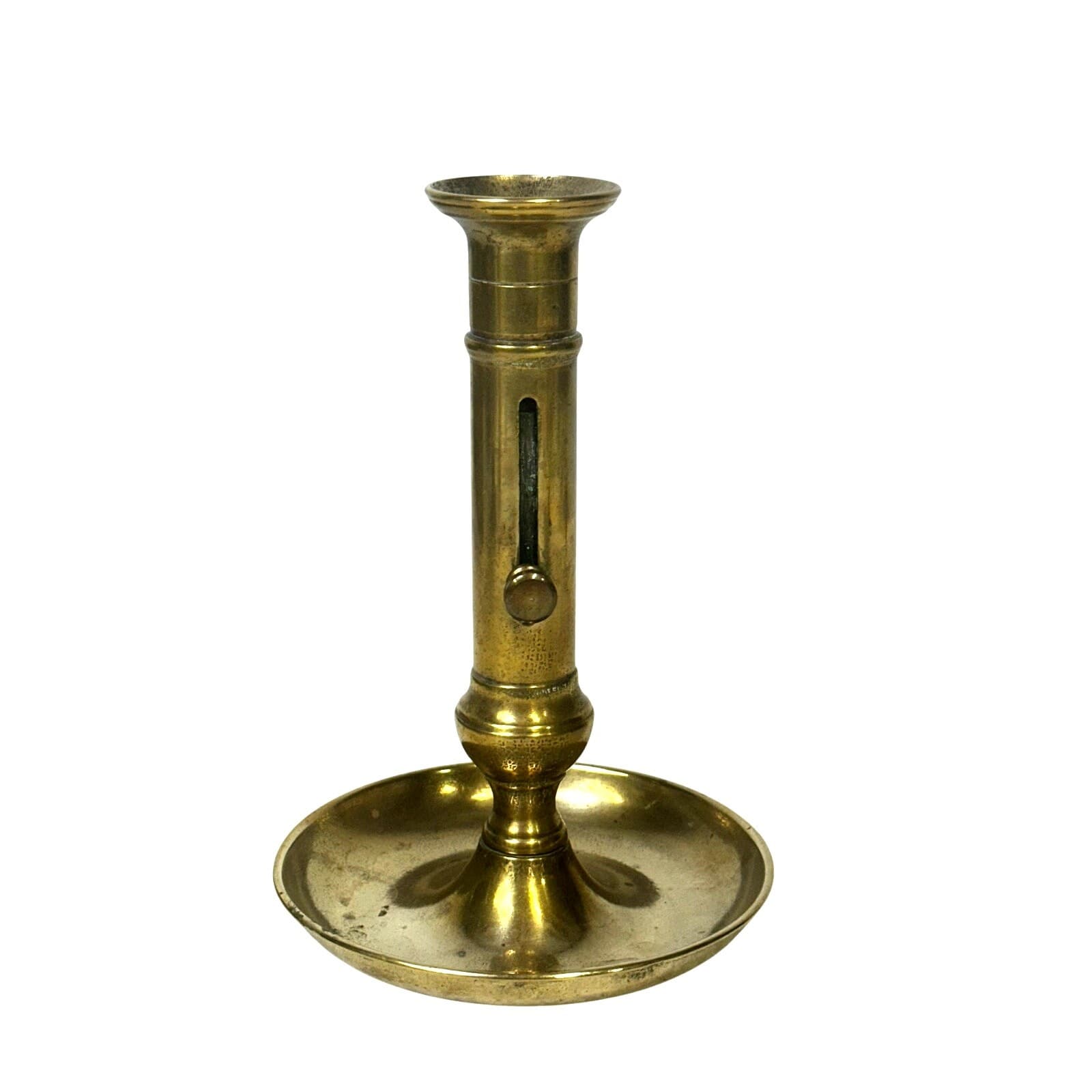 European Antique Early 20th Century Brass 7.75" Candlestick w/Ejector Mechanism - Thumbnail 3