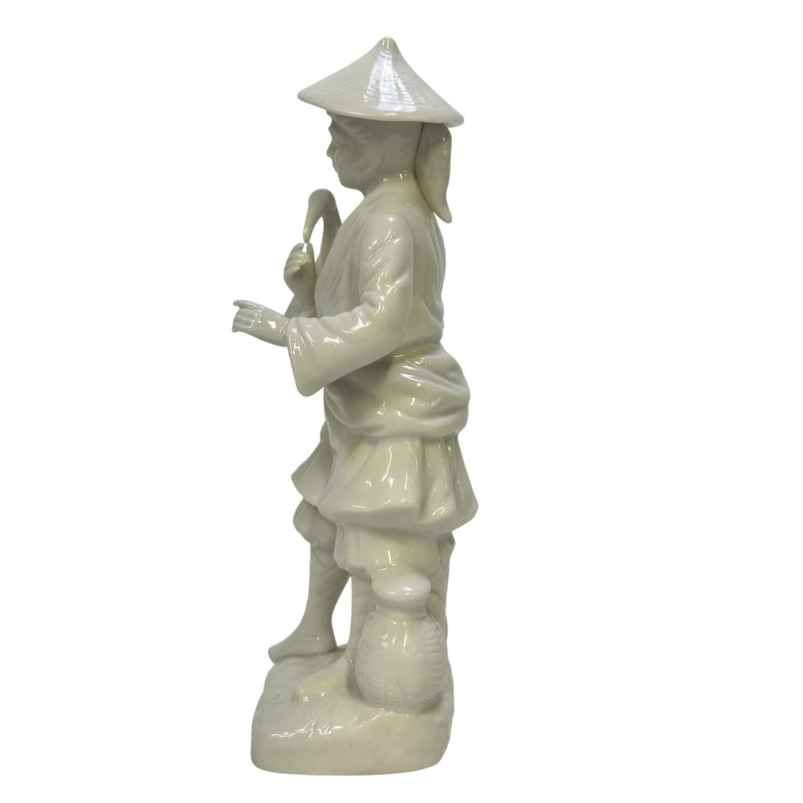 Blanc de Chine White Porcelain Vintage 'Man with Bird' 8" Figurine - Thumbnail 2