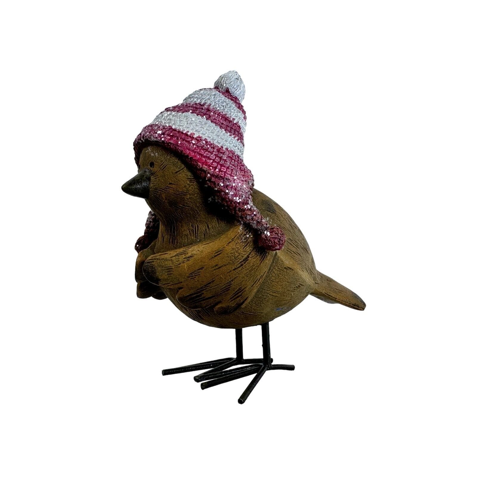 Brown Wood look Bird Figure with Red & White Christmas Hat Vintage 4-1/2” VG - Thumbnail 7