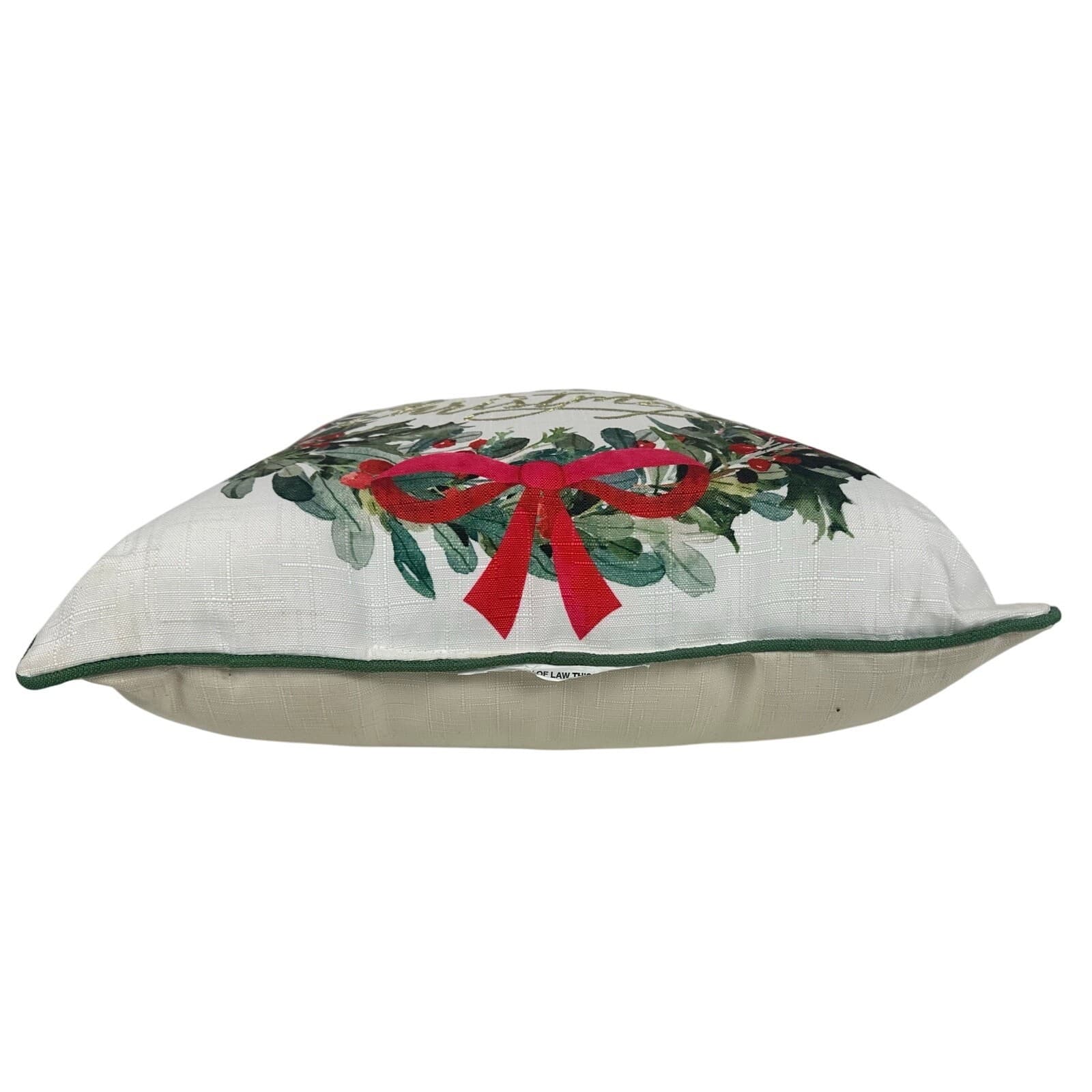 Christmas Wreath Embroidered Gold Merry Christmas 17" Square Throw Pillow - Thumbnail 4
