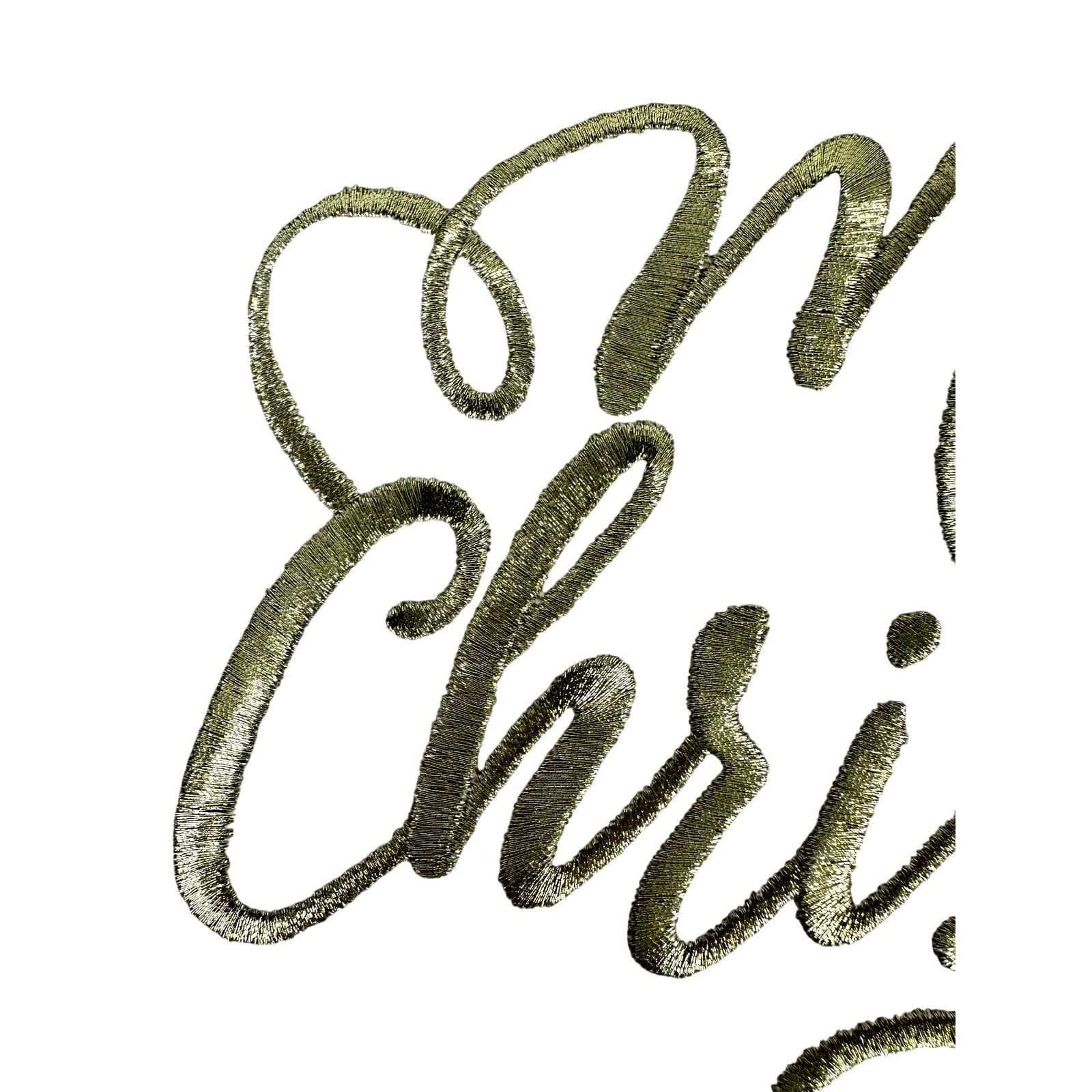 Christmas Wreath Embroidered Gold Merry Christmas 17" Square Throw Pillow - Thumbnail 2