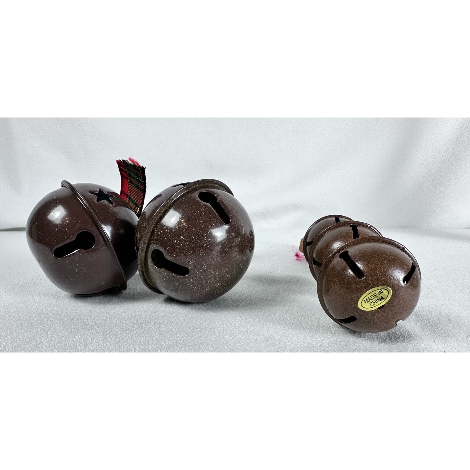 Lot of 2 jingle bell ornaments 1 w/ two bells & Holly 1 w/ gingerbread & 3 bells - Thumbnail 4