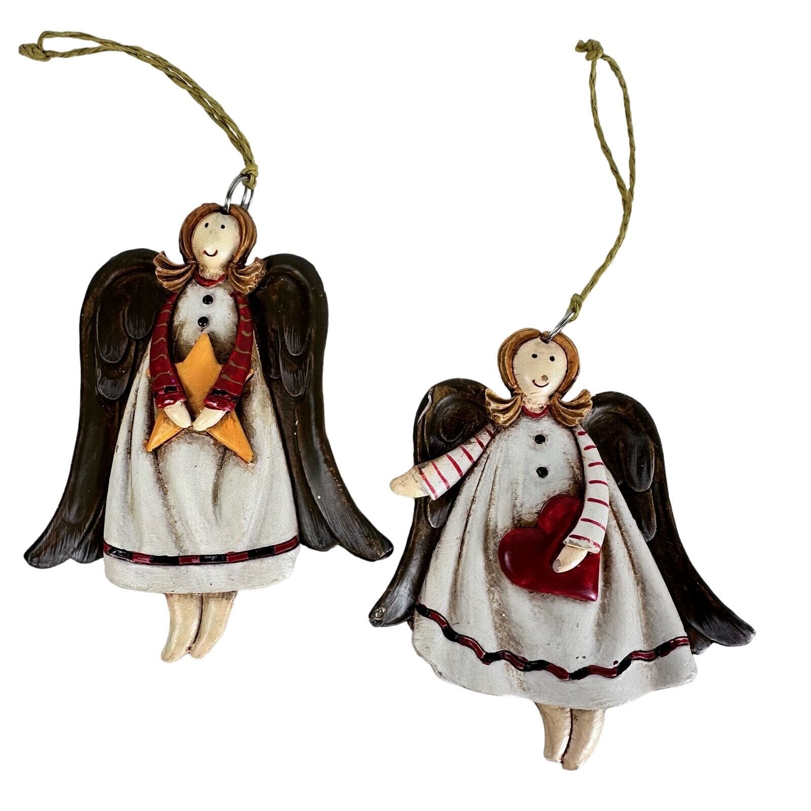 2 Hannah’s Handiworks - 1 Heart & 1 Star Angel Christmas Ornaments VG no tags
