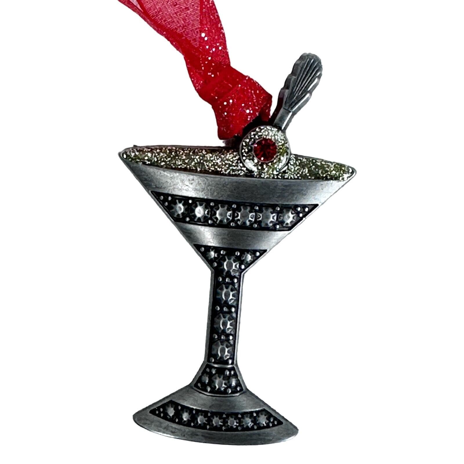 2 Gloria Duchin 2008 Pewter Martini w red SWAVAROSKI Crystal Christmas ornaments - Thumbnail 2