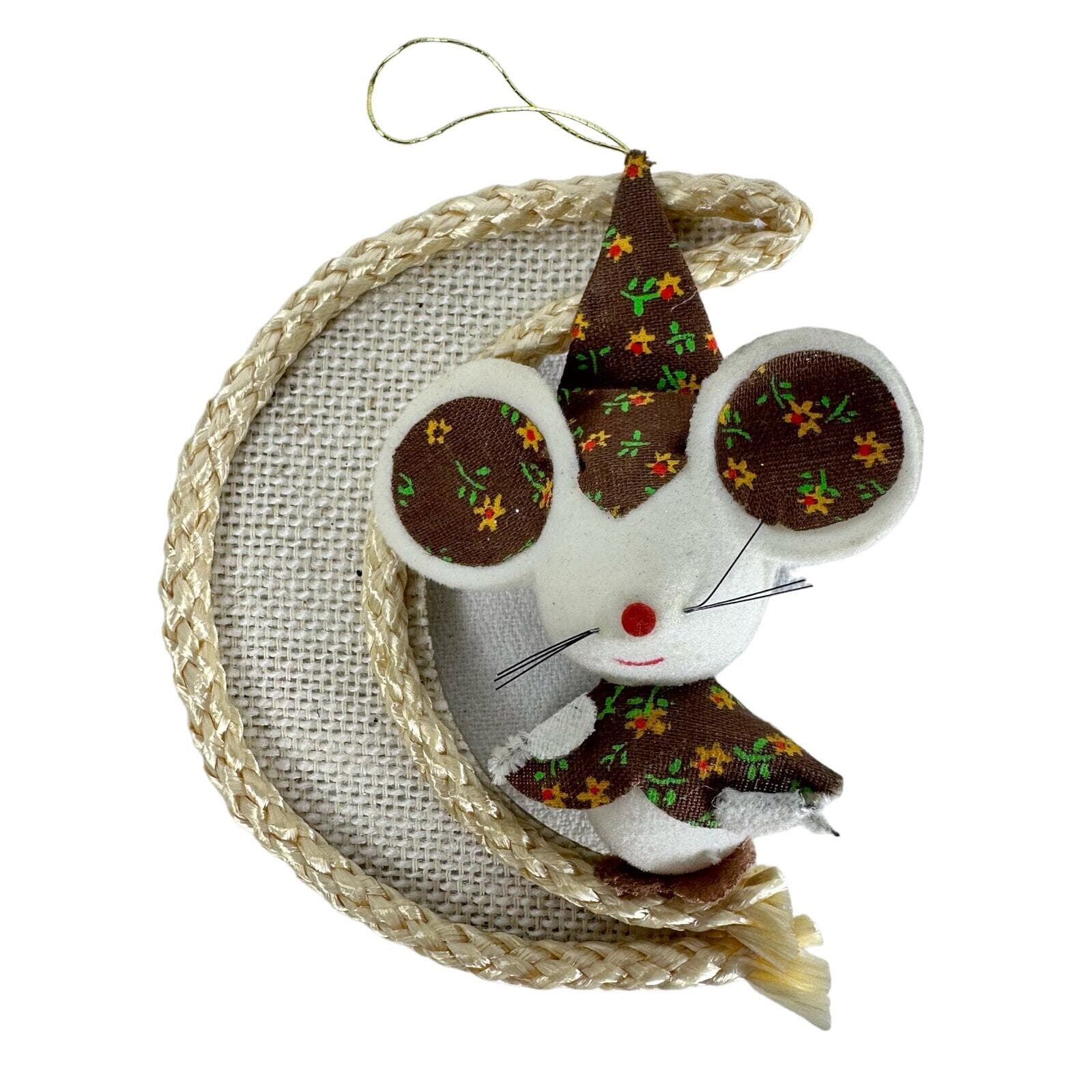 MCM Vintage Japan Mouse on Cresent Moon Ornament 3 1/2”