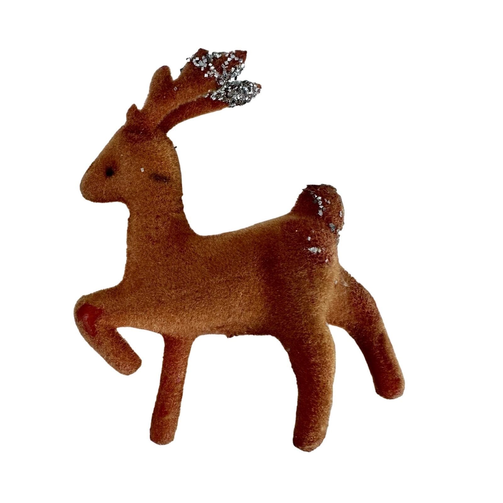 Rare Felt over Plastic Small Brown Reindeer Figure MCM Vintage 2-1/2” VG - Thumbnail 2