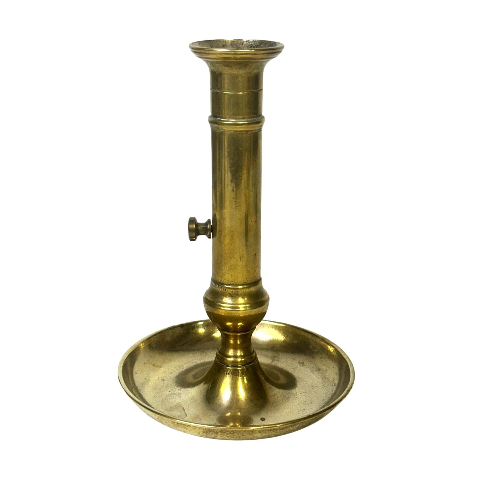 European Antique Early 20th Century Brass 7.75" Candlestick w/Ejector Mechanism - Thumbnail 2