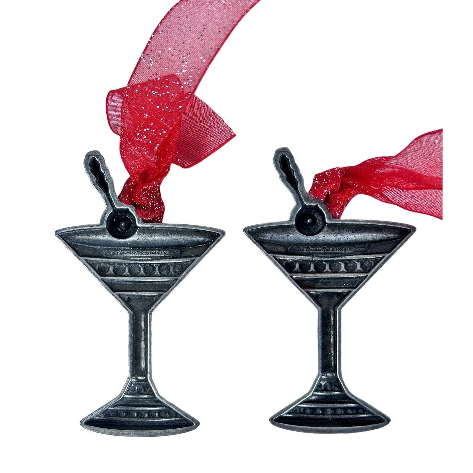 2 Gloria Duchin 2008 Pewter Martini w red SWAVAROSKI Crystal Christmas ornaments - Thumbnail 6