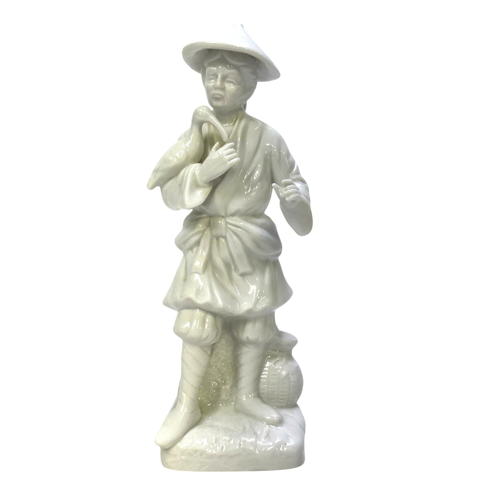 Blanc de Chine White Porcelain Vintage 'Man with Bird' 8" Figurine