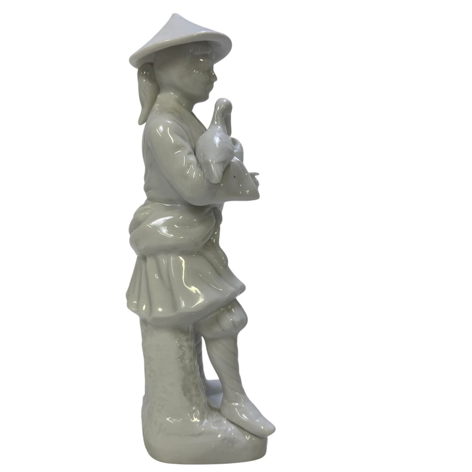 Blanc de Chine White Porcelain Vintage 'Man with Bird' 8" Figurine - Thumbnail 4