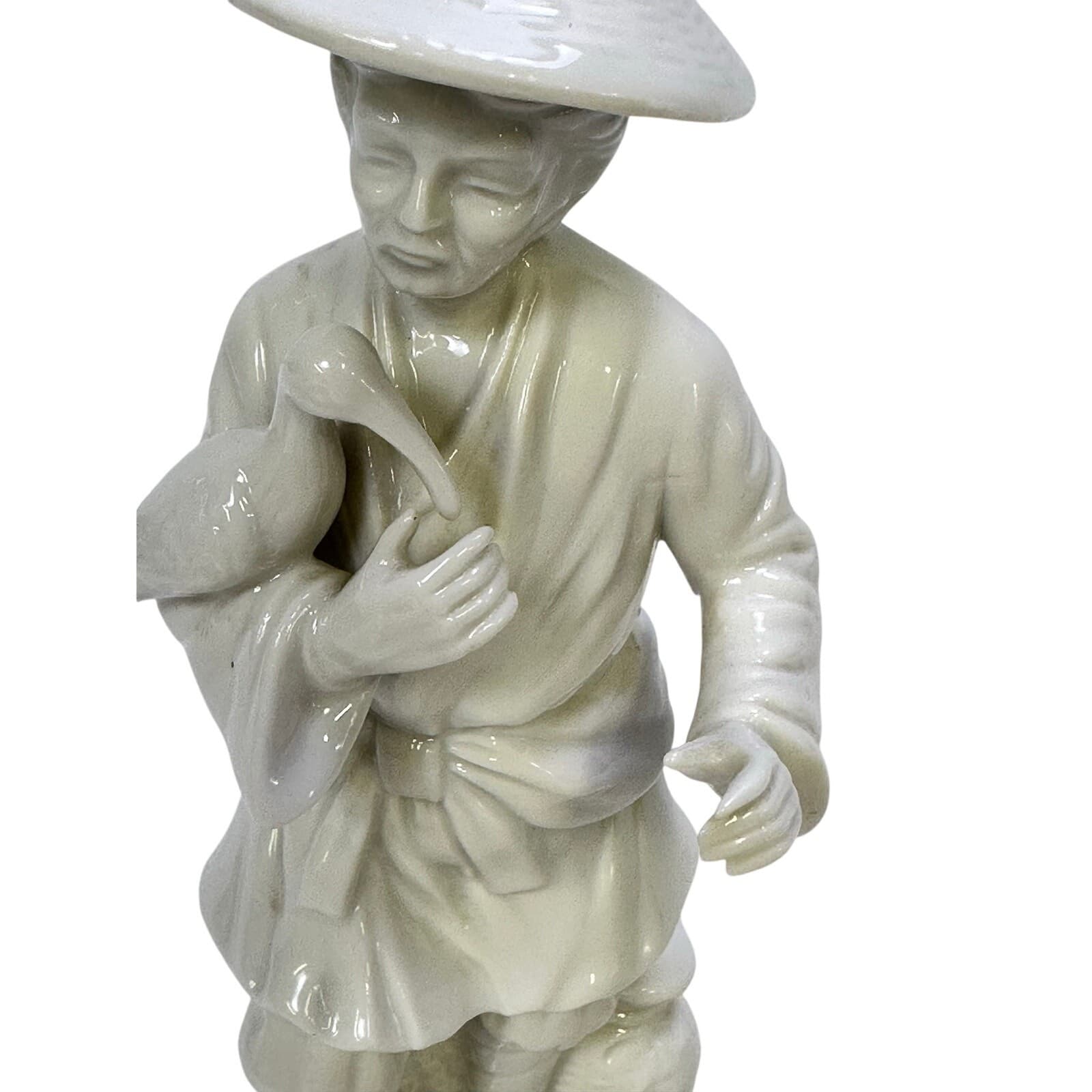 Blanc de Chine White Porcelain Vintage 'Man with Bird' 8" Figurine - Thumbnail 5