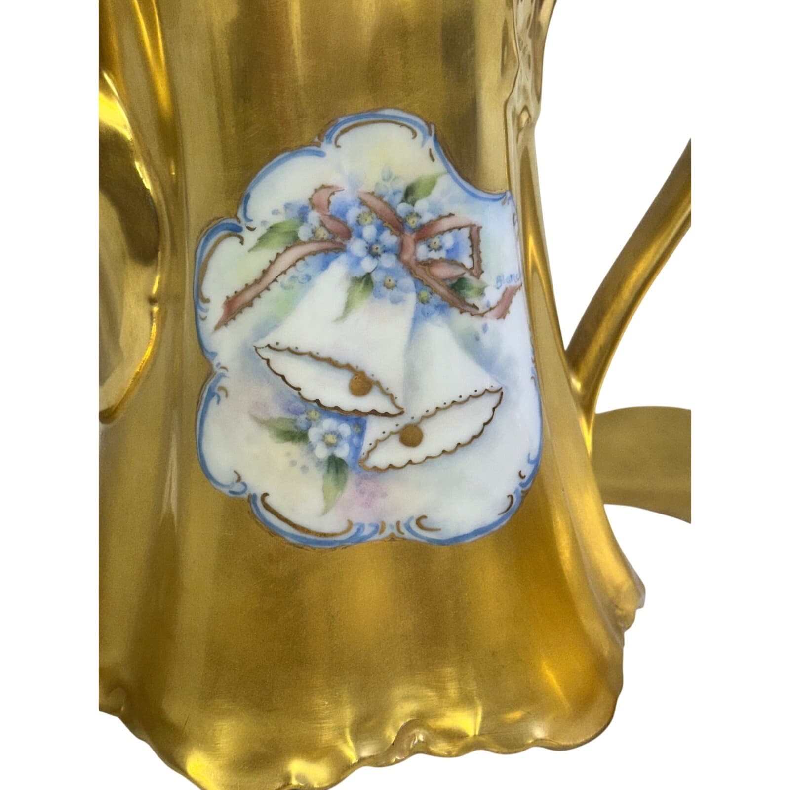 Antique Early 20th Century Hutschenreuther Gelb Bavaria Gilt 4-PC Coffee Tea Set - Thumbnail 4