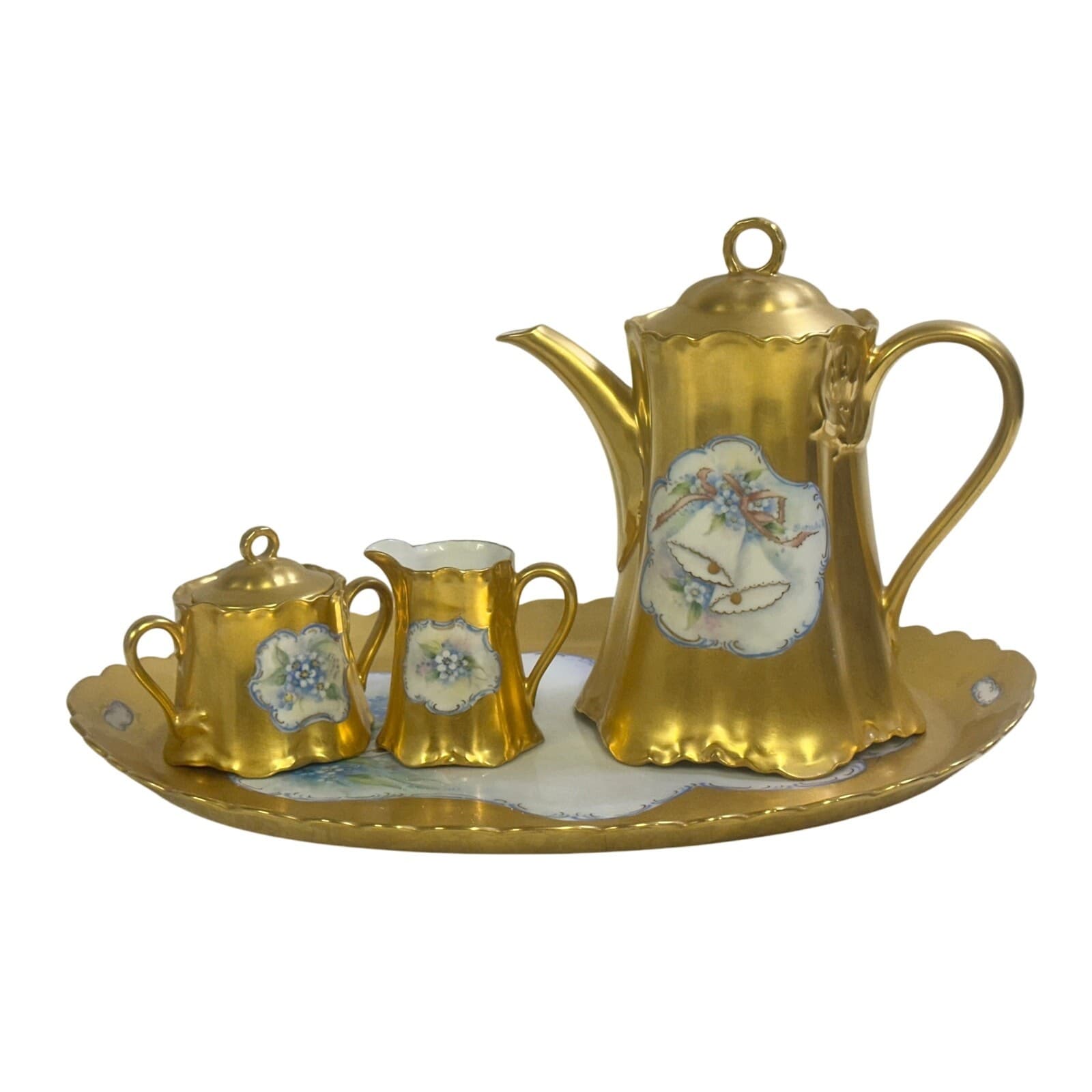 Antique Early 20th Century Hutschenreuther Gelb Bavaria Gilt 4-PC Coffee Tea Set
