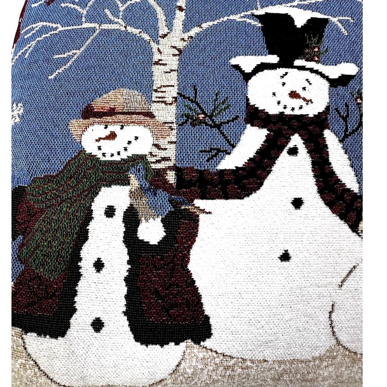 Snowman Family Christmas Vintage Tapestry Style 15" Square Throw Pillow - Thumbnail 3