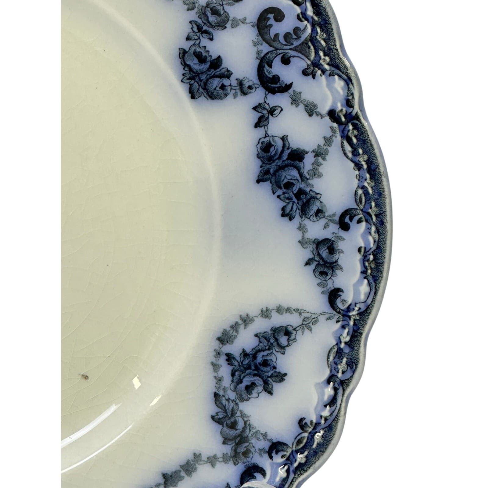 Antique Alfred Meakin Greenville Blue 9" Luncheon Plate Black Floral on Blue Rim - Thumbnail 4