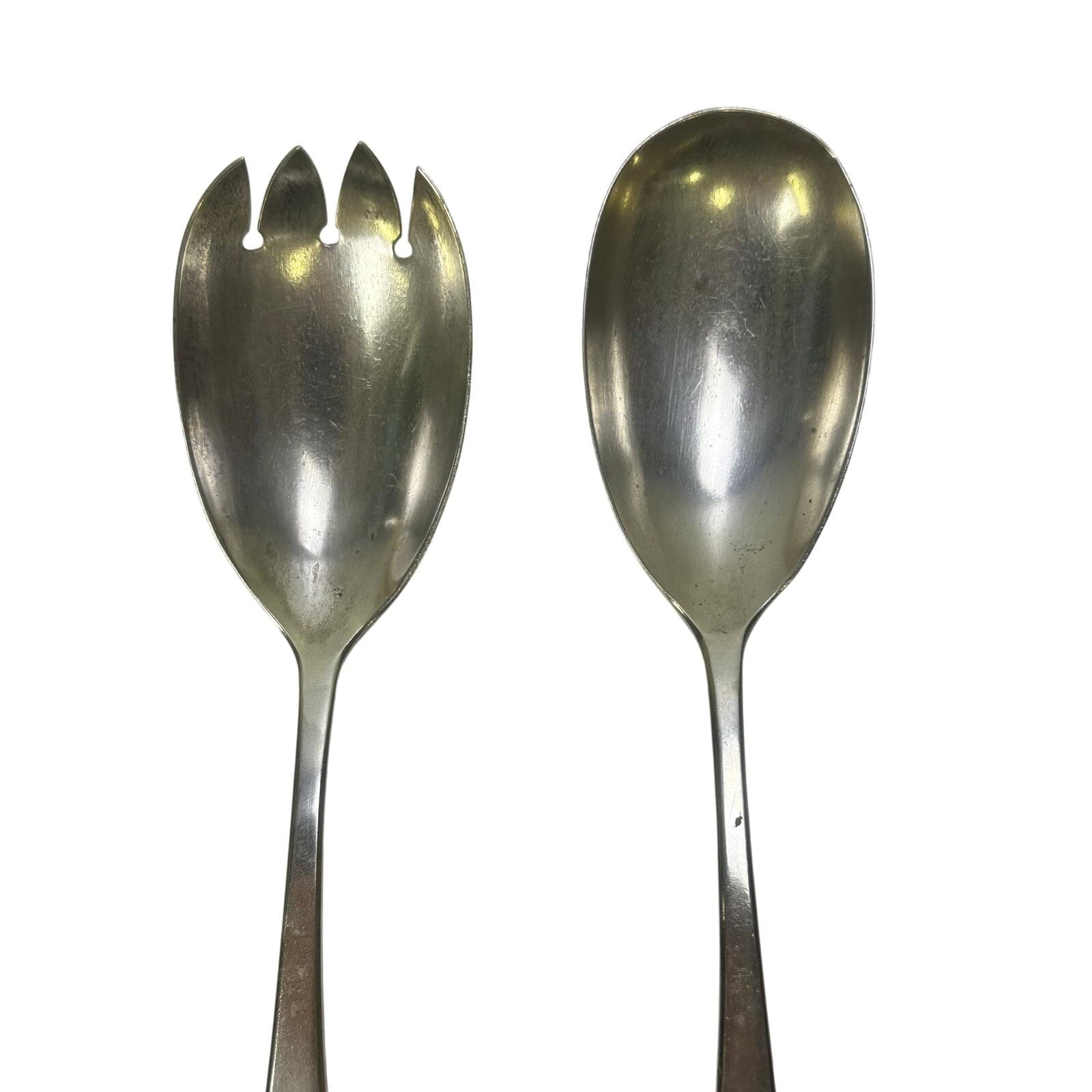 Antique Silver-Plated 11" Salad Serving Set Decorative Floral Porcelain Handles - Thumbnail 4