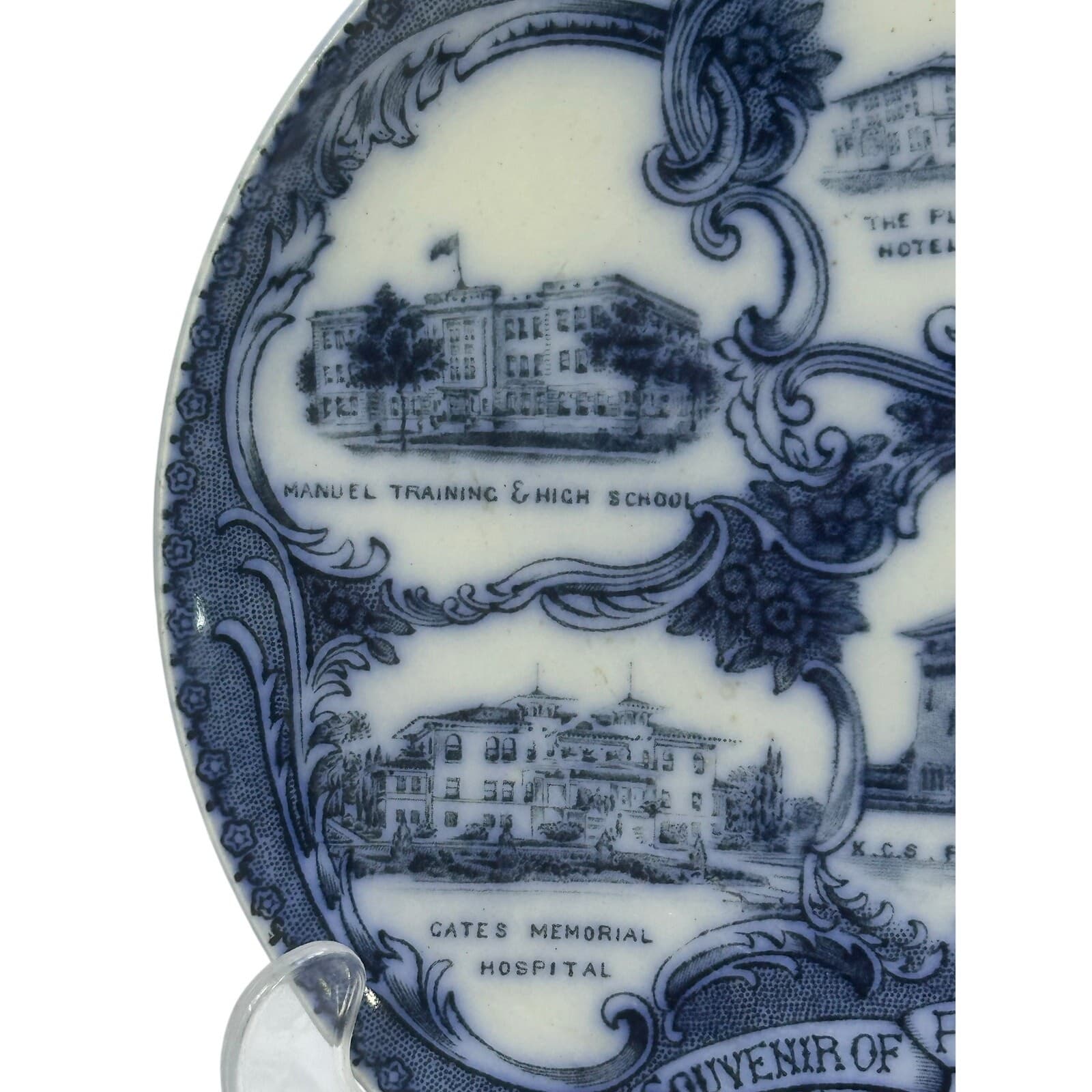 Wheelock England Flow Blue Picturesque Port Arthur Texas Vintage Souvenir Plate - Thumbnail 2