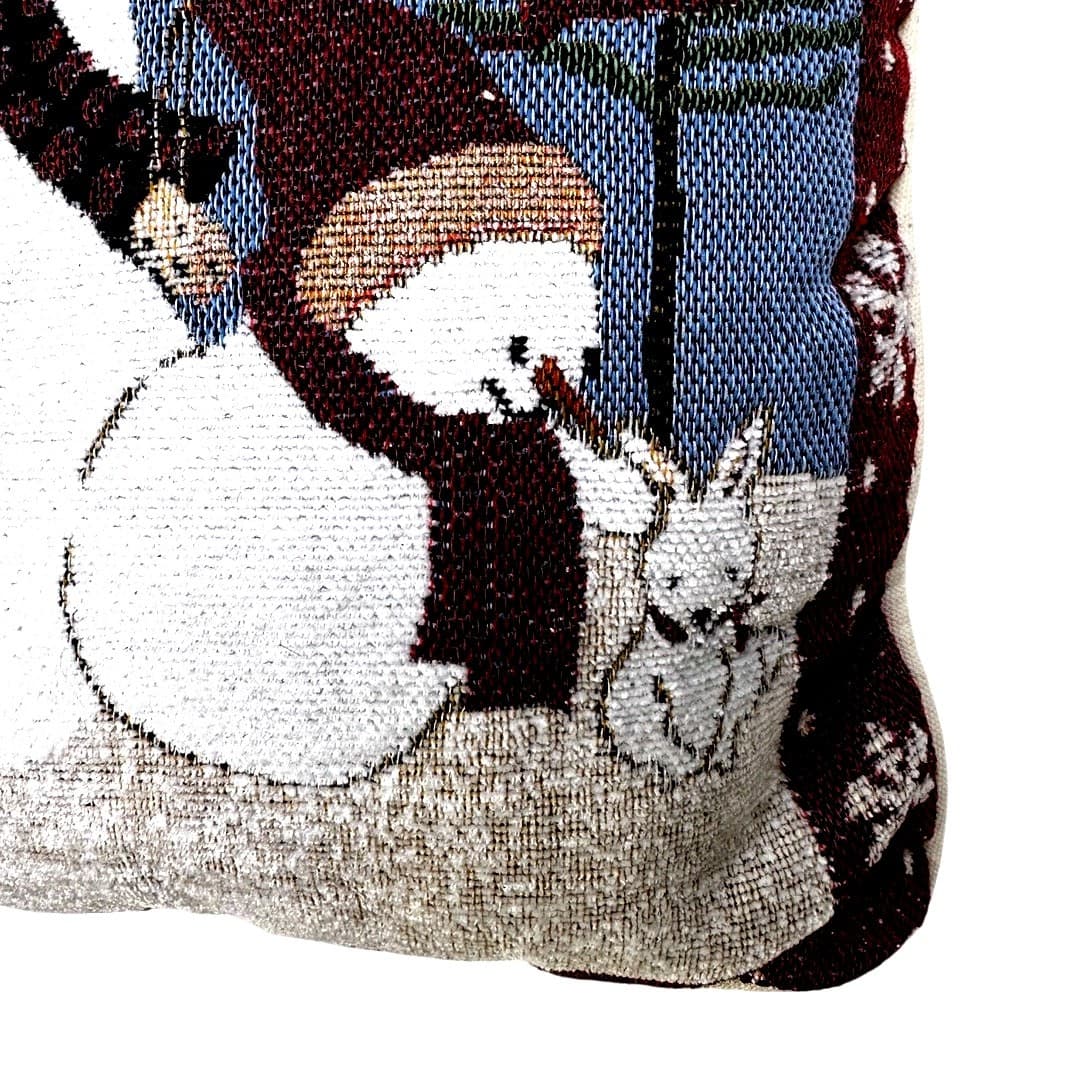 Snowman Family Christmas Vintage Tapestry Style 15" Square Throw Pillow - Thumbnail 2