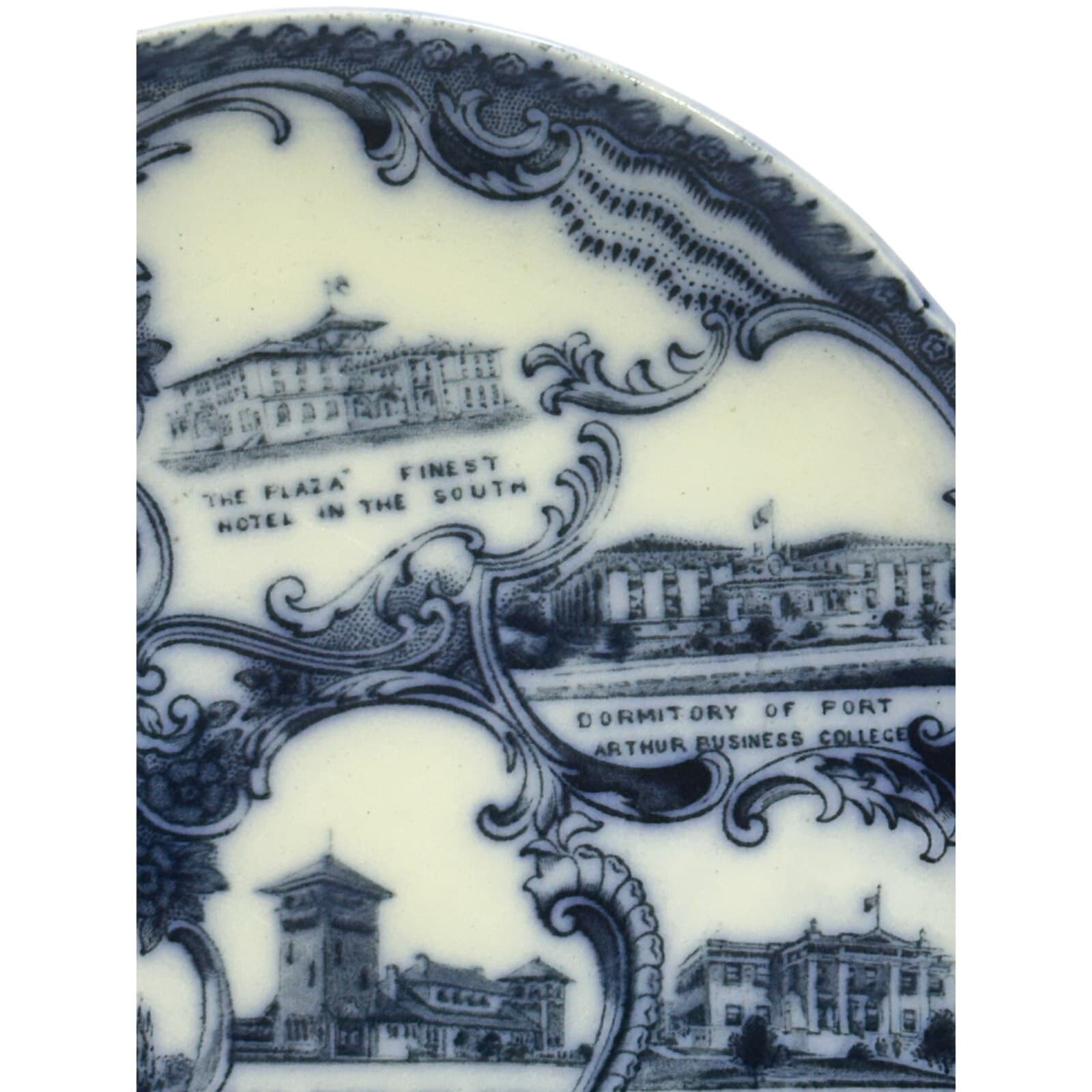 Wheelock England Flow Blue Picturesque Port Arthur Texas Vintage Souvenir Plate - Thumbnail 3