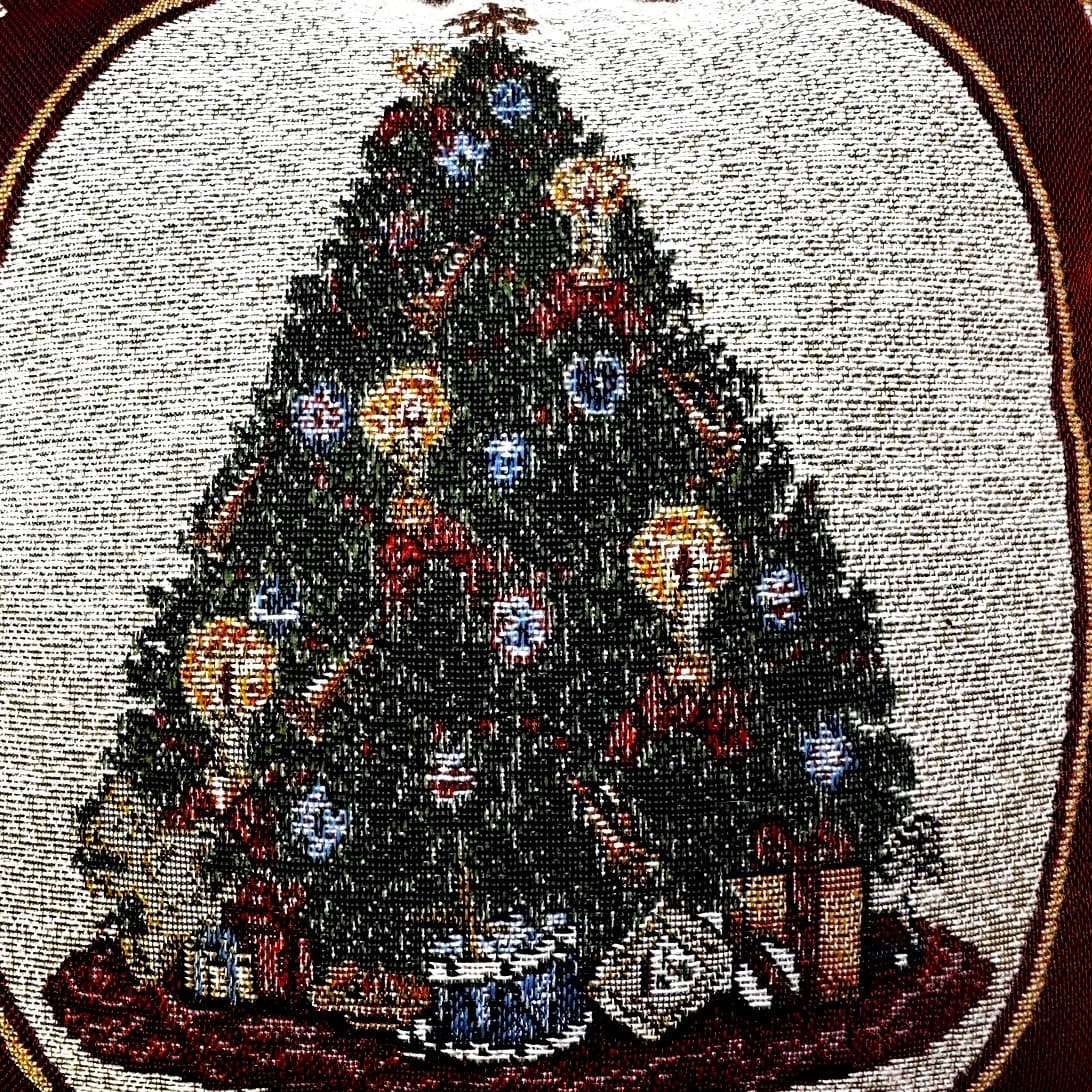 'Christmas Tree' Vintage Tapestry 12" Square Throw Pillow - Thumbnail 3