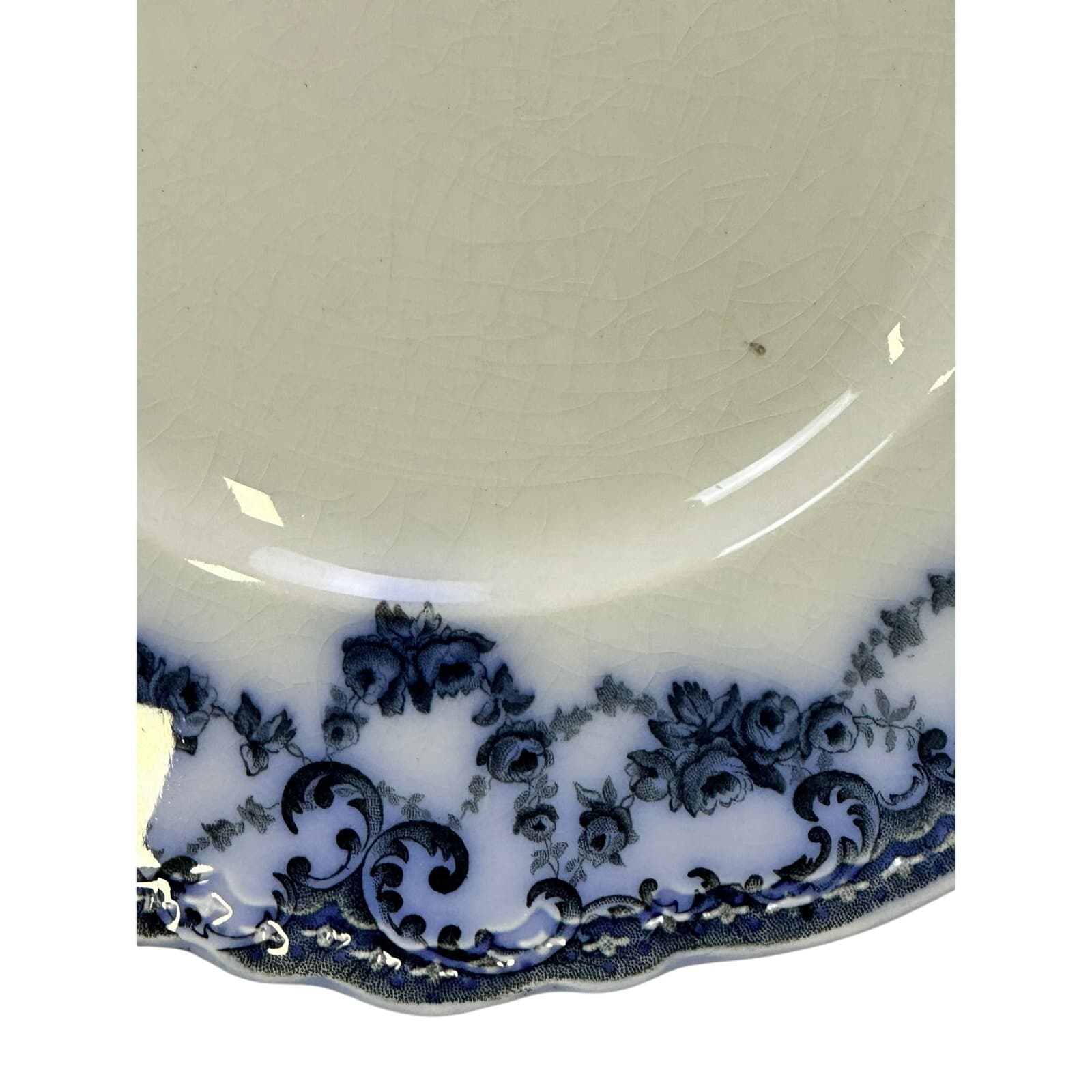 Antique Alfred Meakin Greenville Blue 9" Luncheon Plate Black Floral on Blue Rim - Thumbnail 5