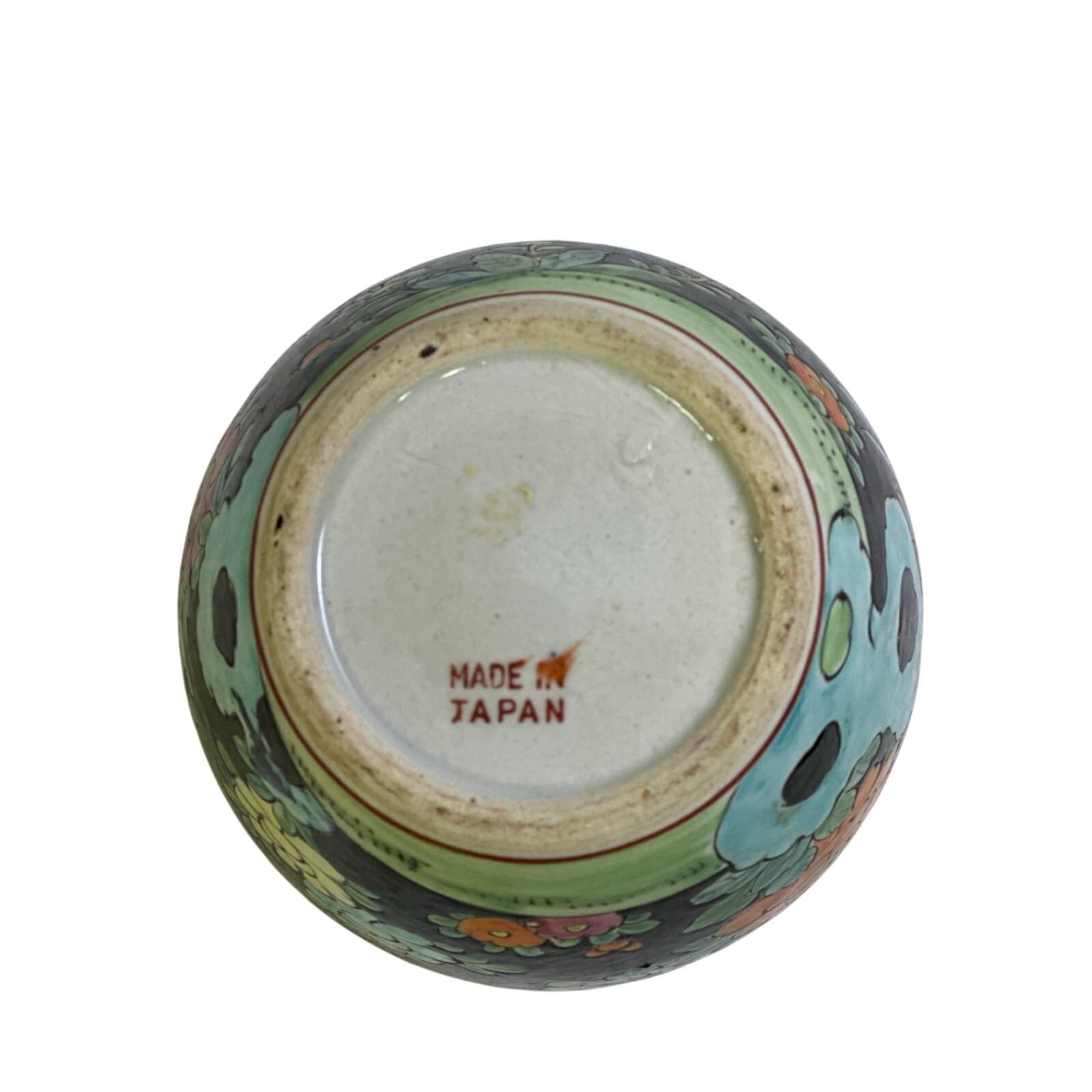 Japan MidCentury Vintage Porcelain Famille Noire Style Floral Peacock Ginger Jar - Thumbnail 9