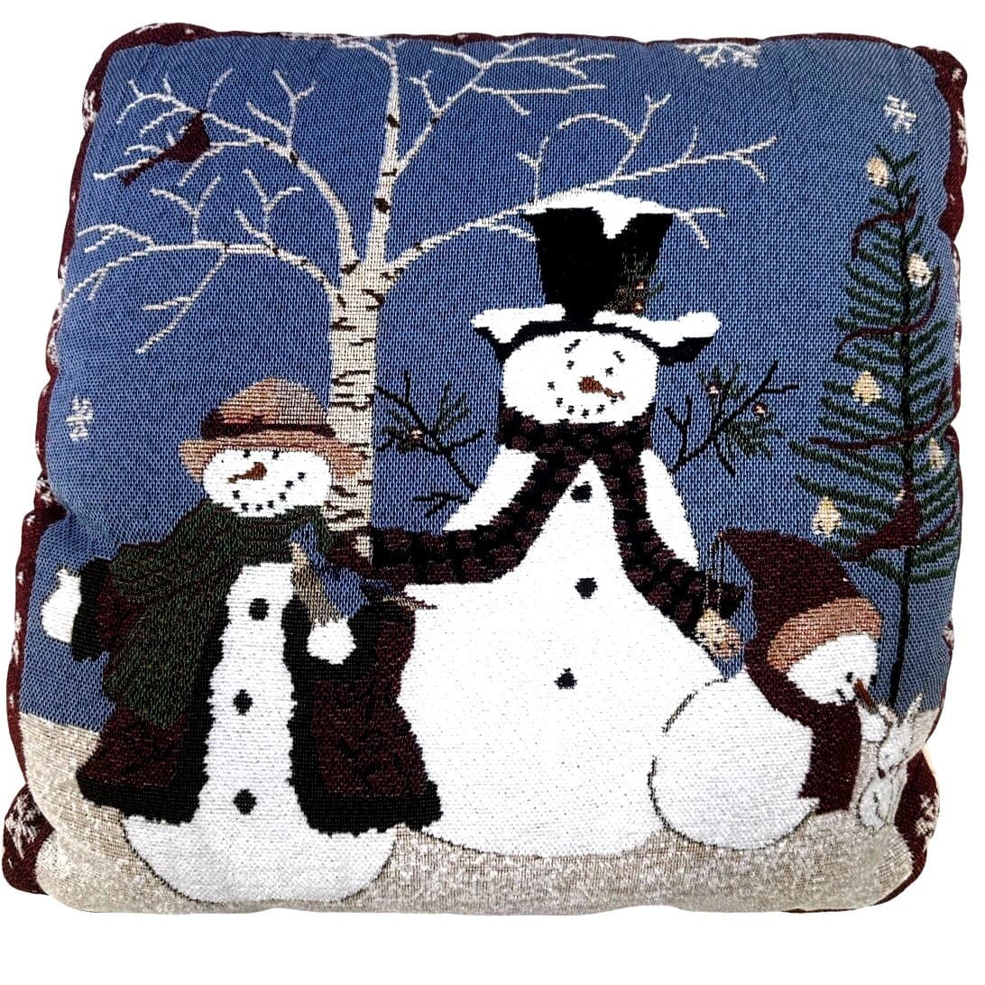 Snowman Family Christmas Vintage Tapestry Style 15" Square Throw Pillow