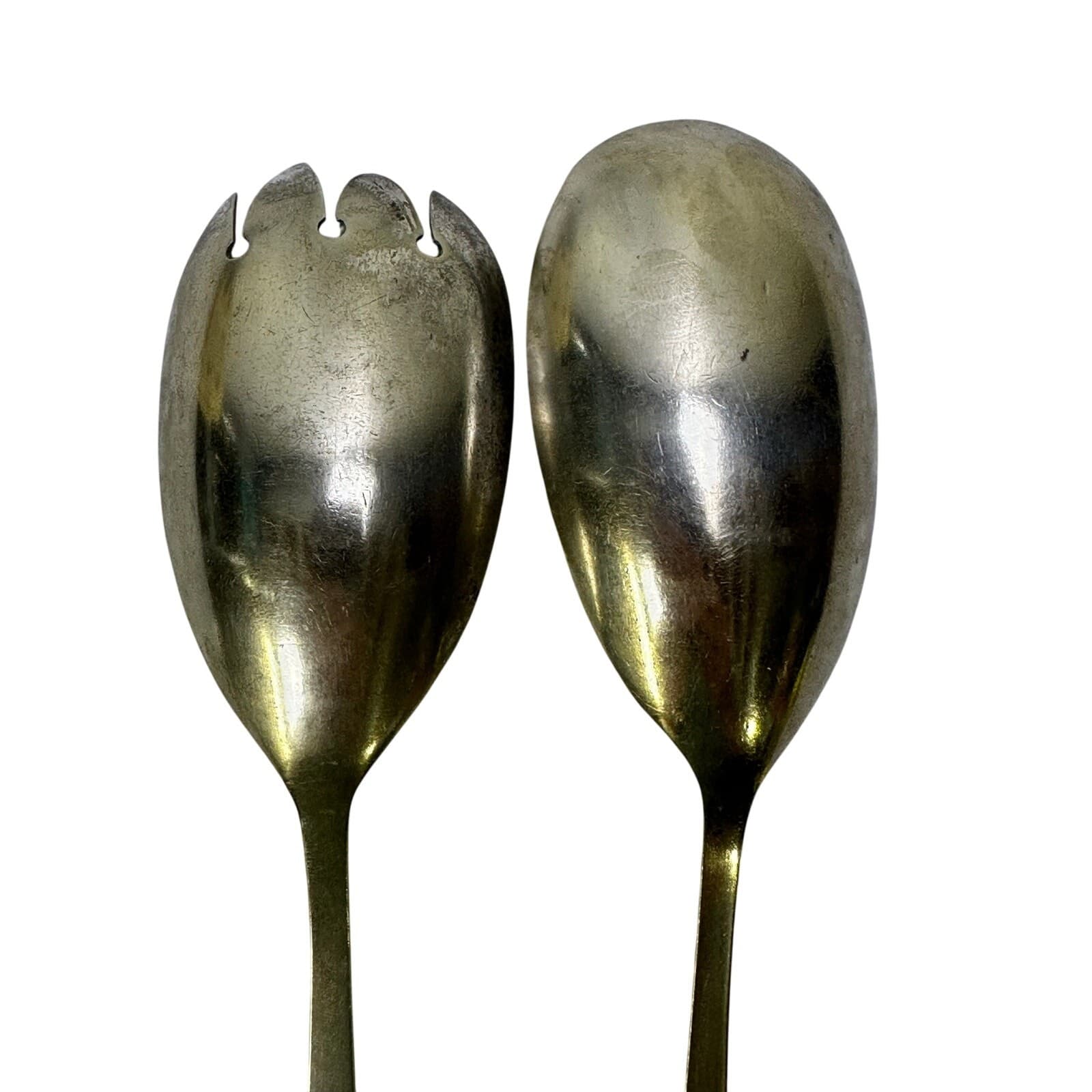 Antique Silver-Plated 11" Salad Serving Set Decorative Floral Porcelain Handles - Thumbnail 8