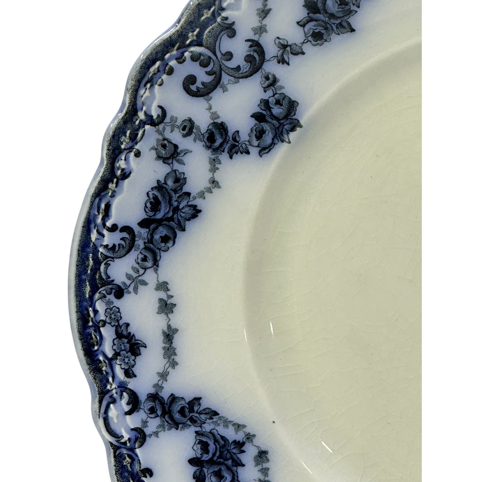 Antique Alfred Meakin Greenville Blue 9" Luncheon Plate Black Floral on Blue Rim - Thumbnail 2