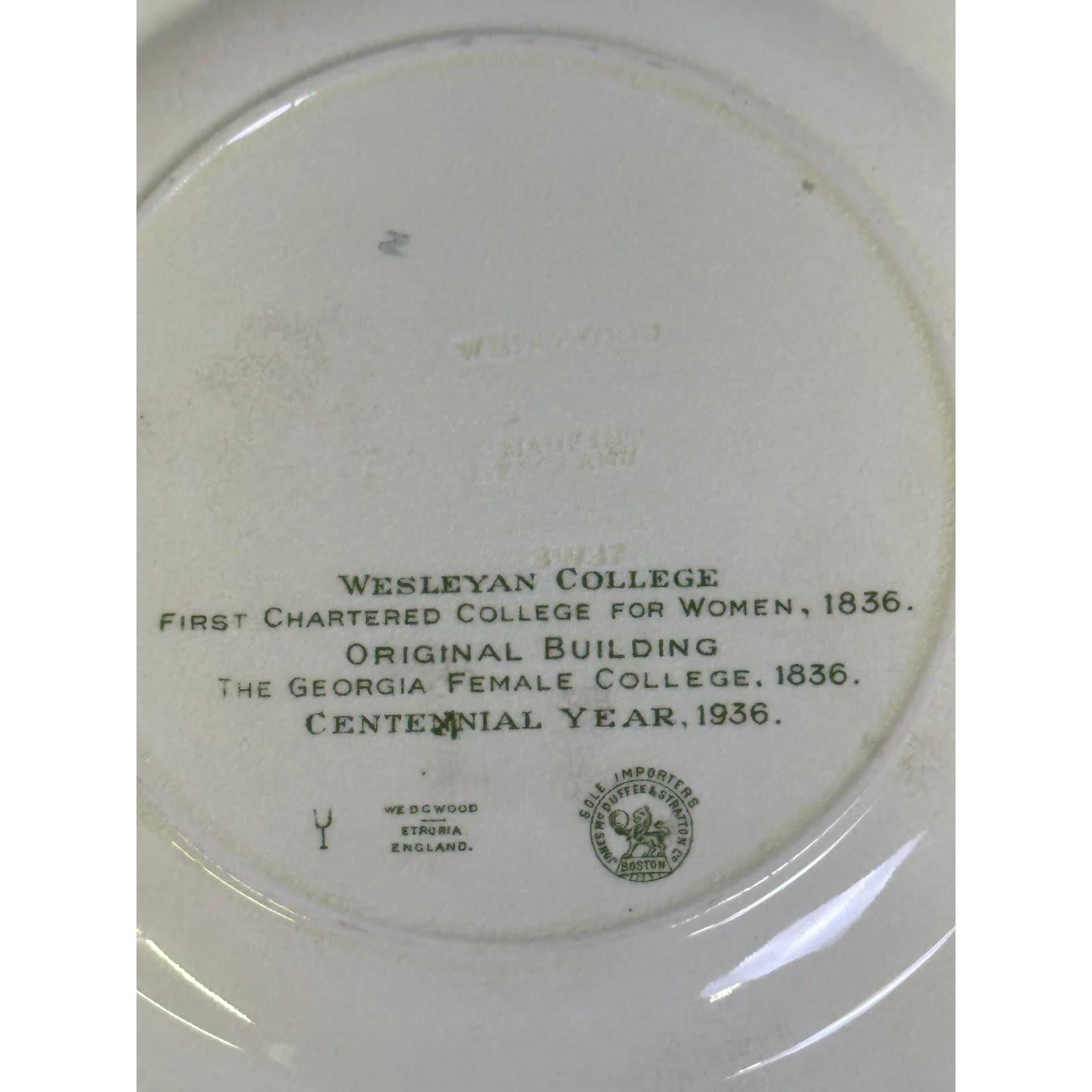 Wedgwood England Commemorative 1936 Centennial Plate Wesleyan College for Women - Thumbnail 8