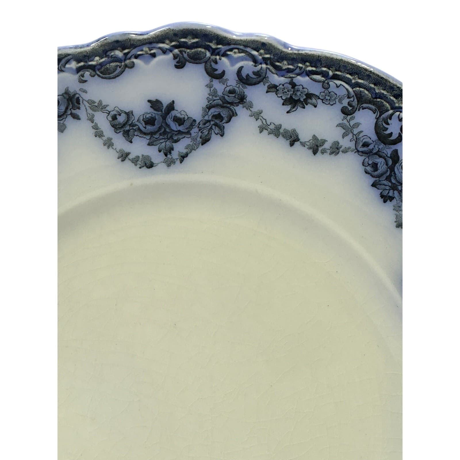 Antique Alfred Meakin Greenville Blue 9" Luncheon Plate Black Floral on Blue Rim - Thumbnail 3