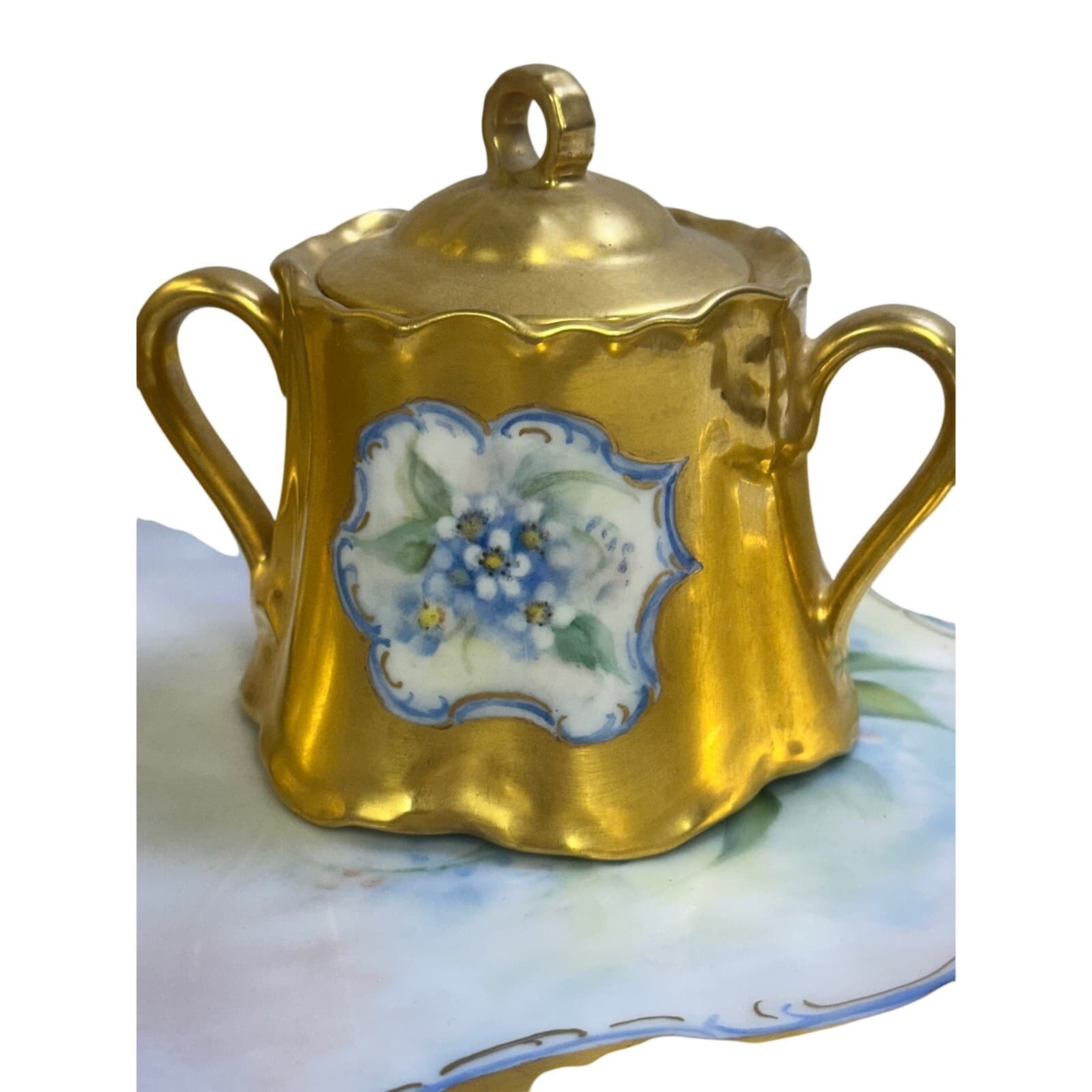 Antique Early 20th Century Hutschenreuther Gelb Bavaria Gilt 4-PC Coffee Tea Set - Thumbnail 6