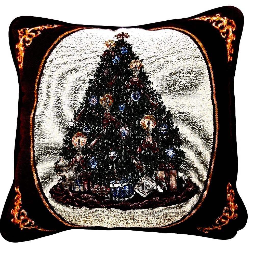 'Christmas Tree' Vintage Tapestry 12" Square Throw Pillow