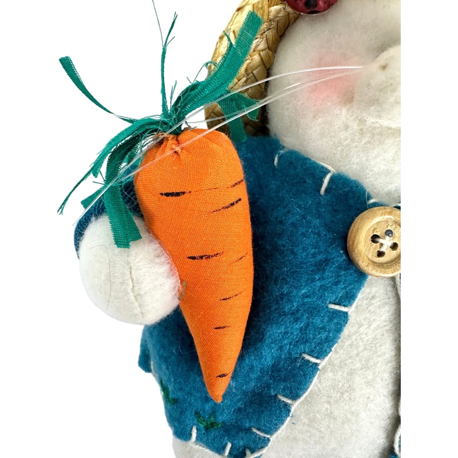 Gardening White Plush Vintage Bunny Rabbit Straw Hat Shovel Carrot Ladybug-Cute! - Thumbnail 6