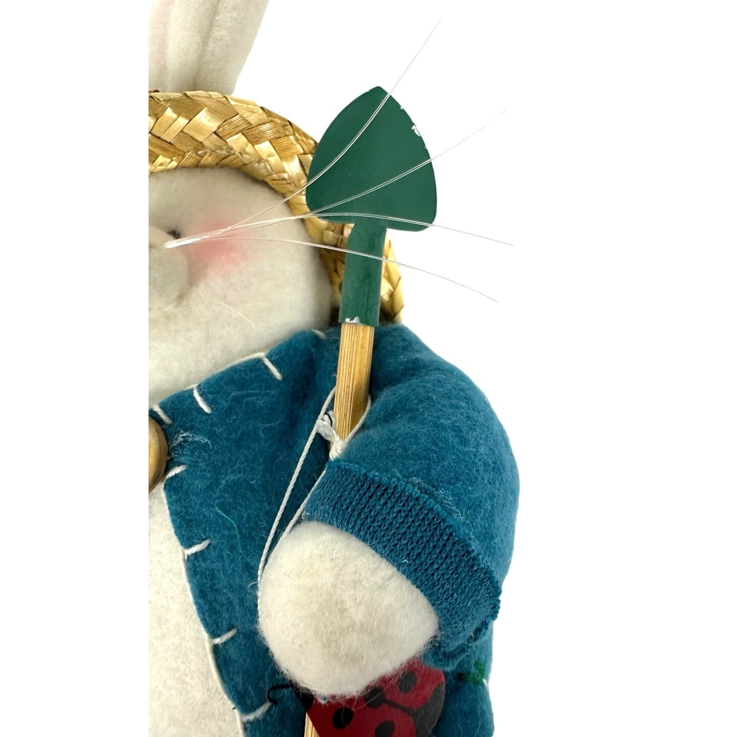 Gardening White Plush Vintage Bunny Rabbit Straw Hat Shovel Carrot Ladybug-Cute! - Thumbnail 8