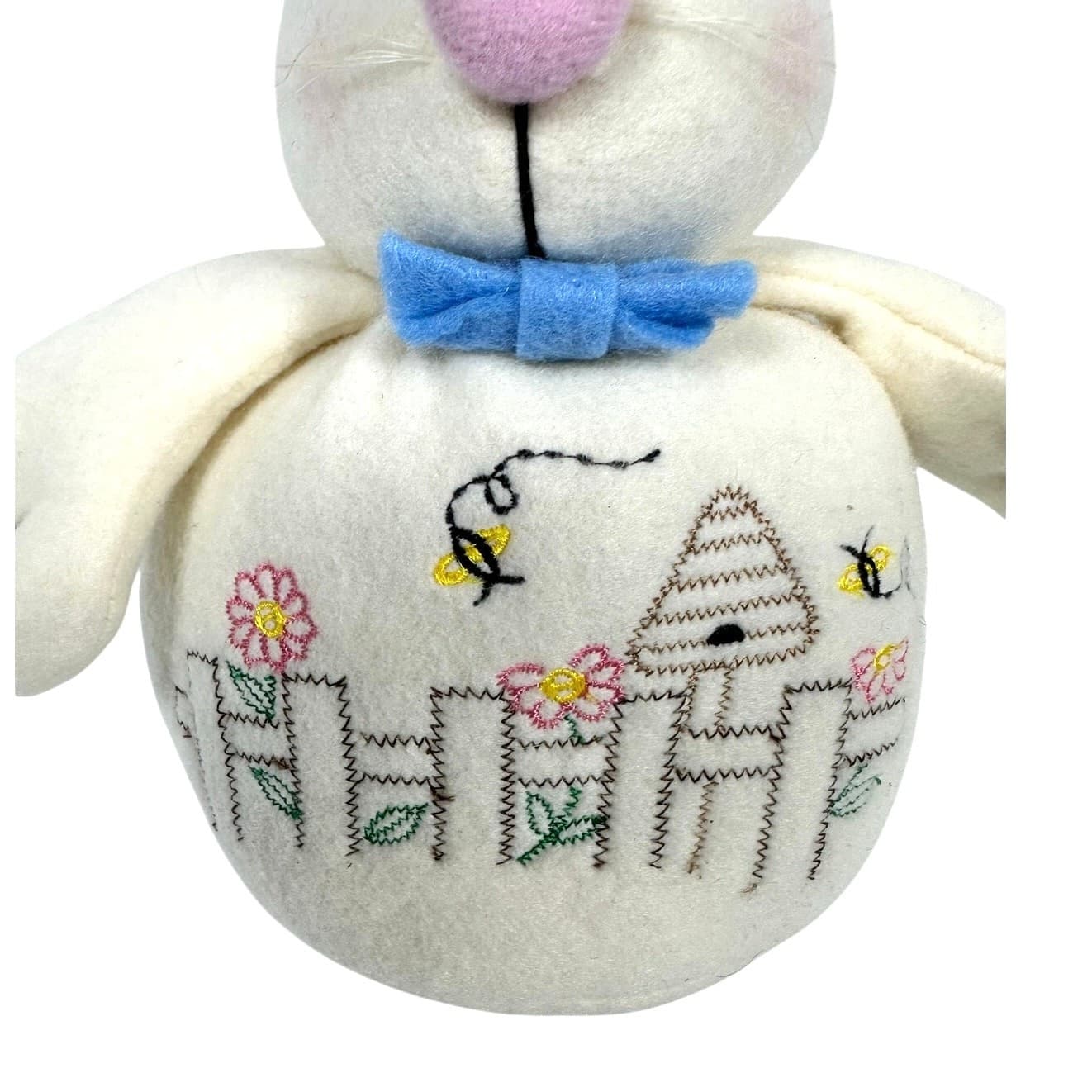 Plush White Bunny Rabbit Embroidered Front Long Ears Weighted Bottom-Excellent! - Thumbnail 4