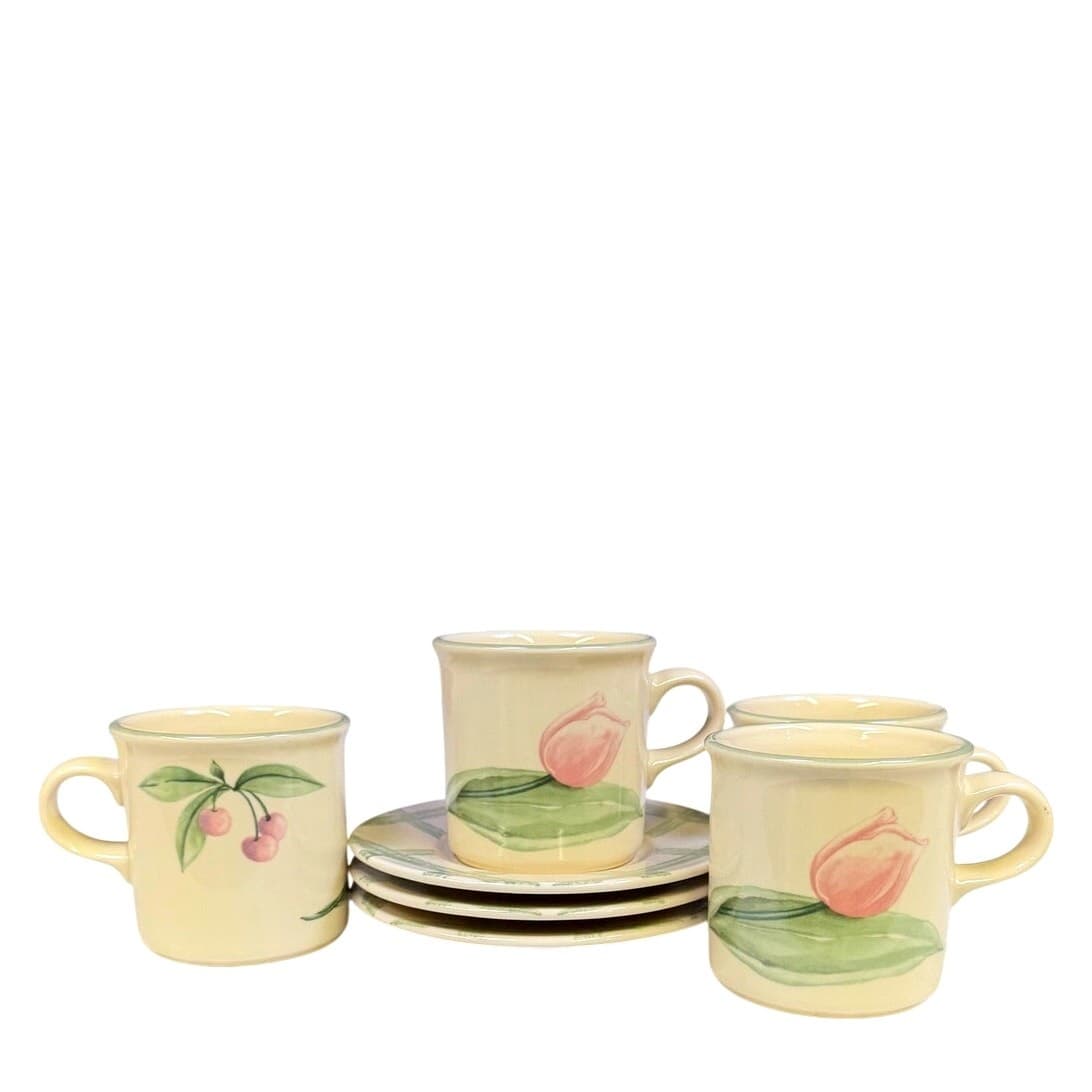 Pfaltzgraff Retired 1991-1999 'Garden Party' (4) Coffee Mugs (3) Saucers - Thumbnail 4