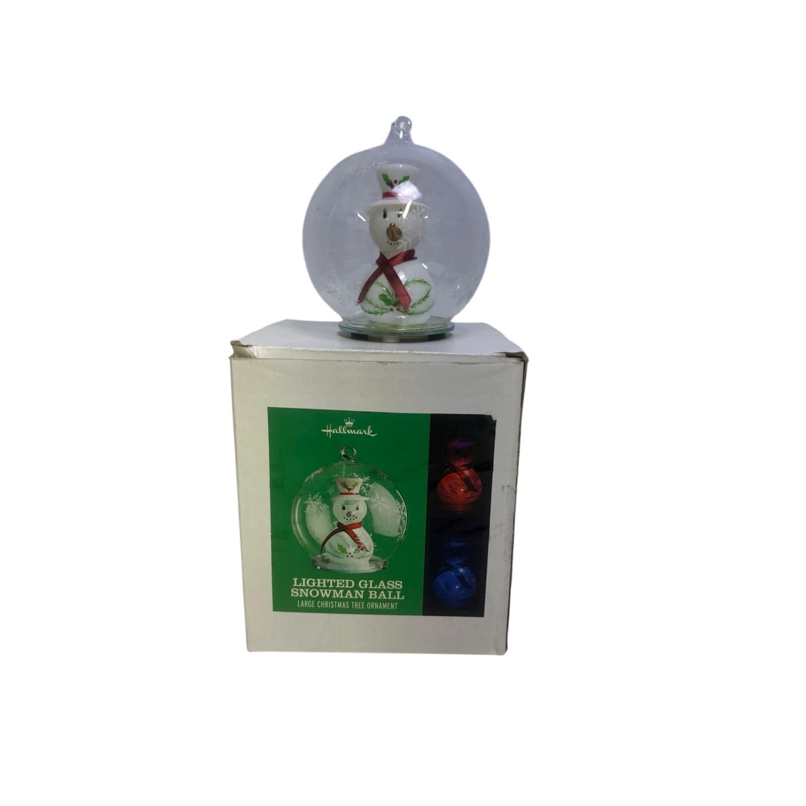 Hallmark Lighted Glass Snowman Ball Ornament w/orig Box - Thumbnail 6