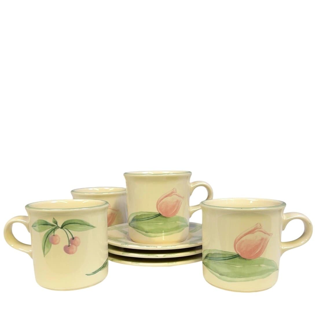 Pfaltzgraff Retired 1991-1999 'Garden Party' (4) Coffee Mugs (3) Saucers - Thumbnail 5