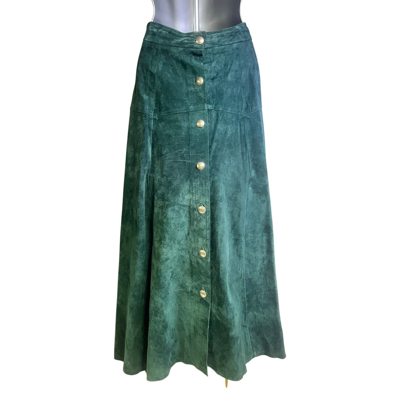 S.H.E. for Austin Collection Green Suede Long Silver Button Down Western Skirt-8 - Thumbnail 3
