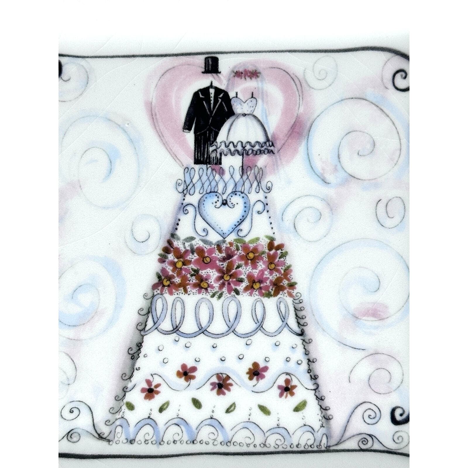 "The Wedding" Hand Painted Italy Square Plates 6.5" & 7.5" Set of 2-Excellent! - Thumbnail 3